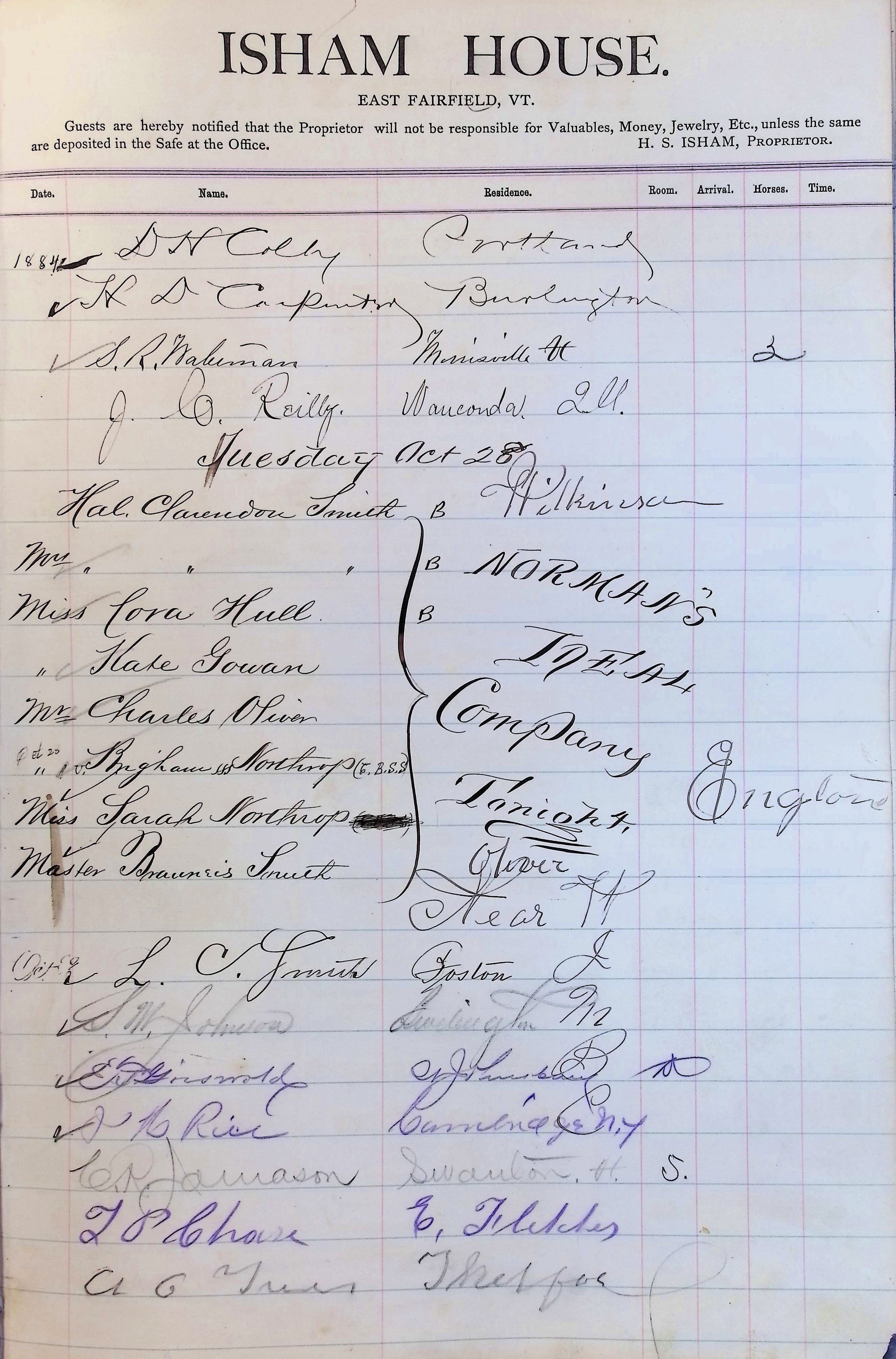 Isham Hotel register Vol. 2, Page 101