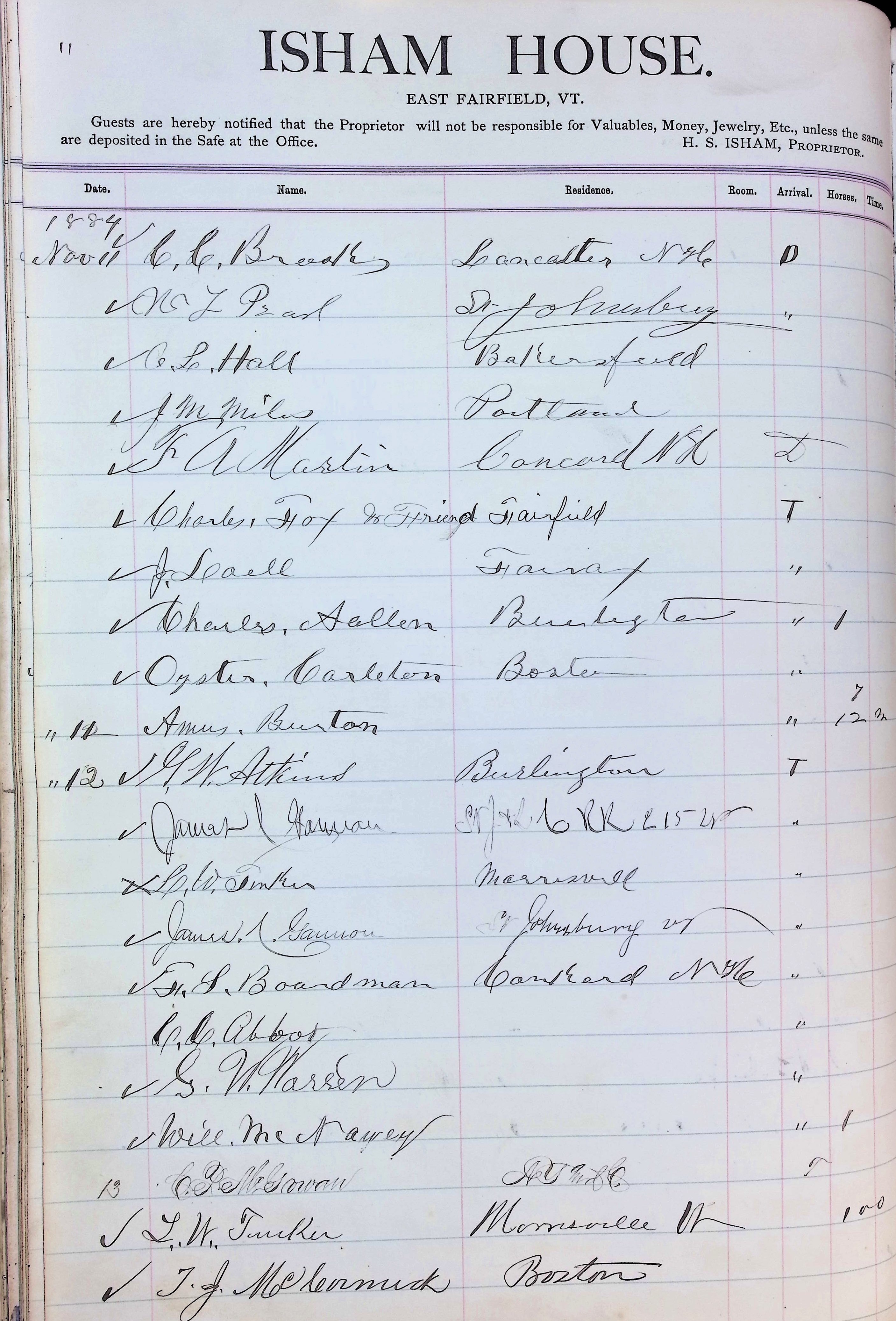 Isham Hotel register Vol. 2, Page 104