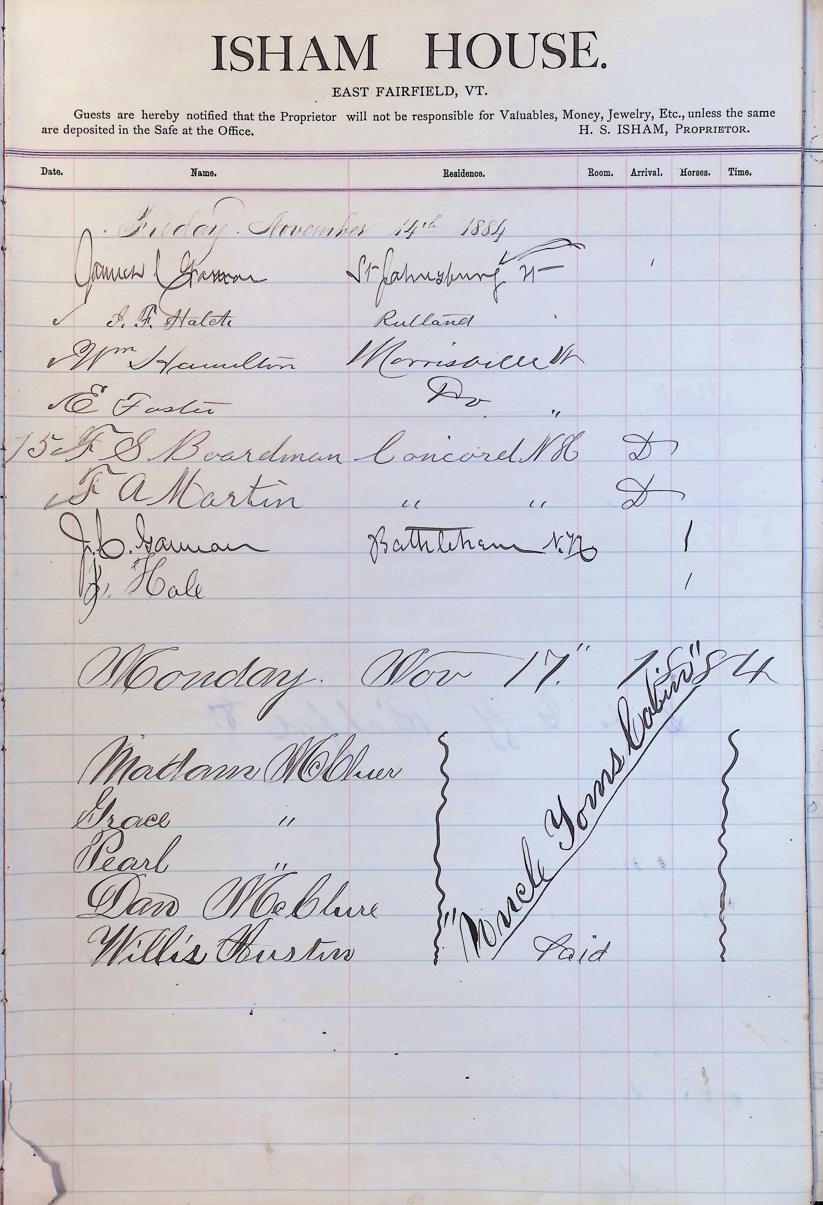 Isham Hotel register Vol. 2, Page 107