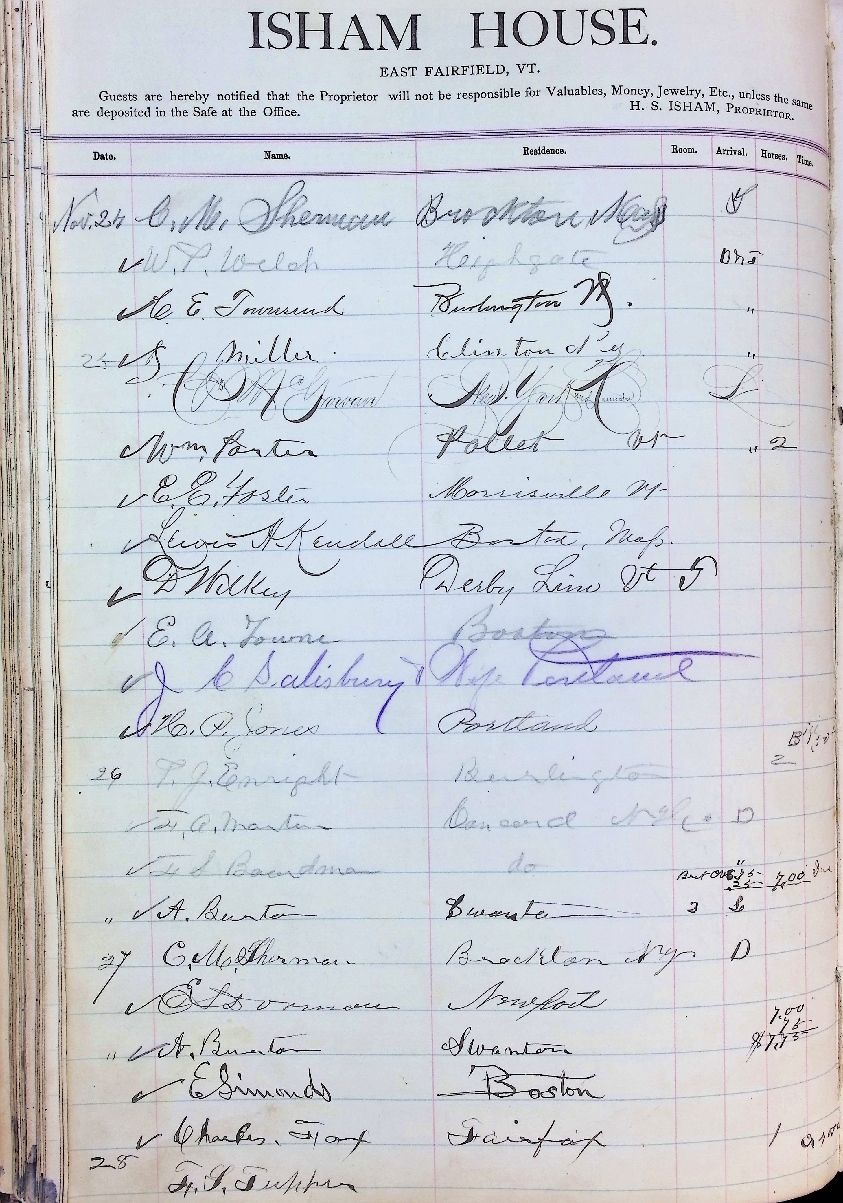 Isham Hotel register Vol. 2, Page 112