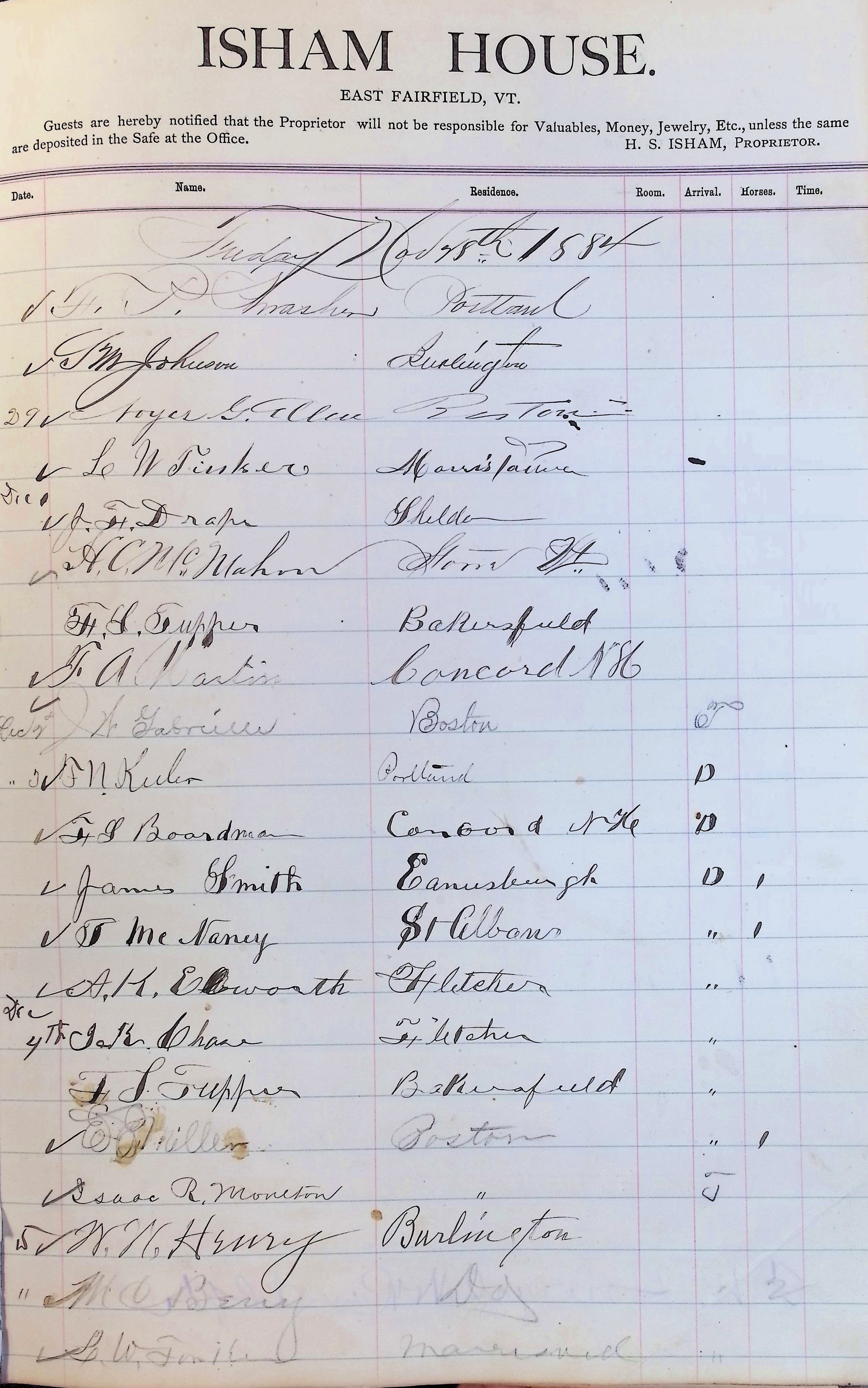Isham Hotel register Vol. 2, Page 115
