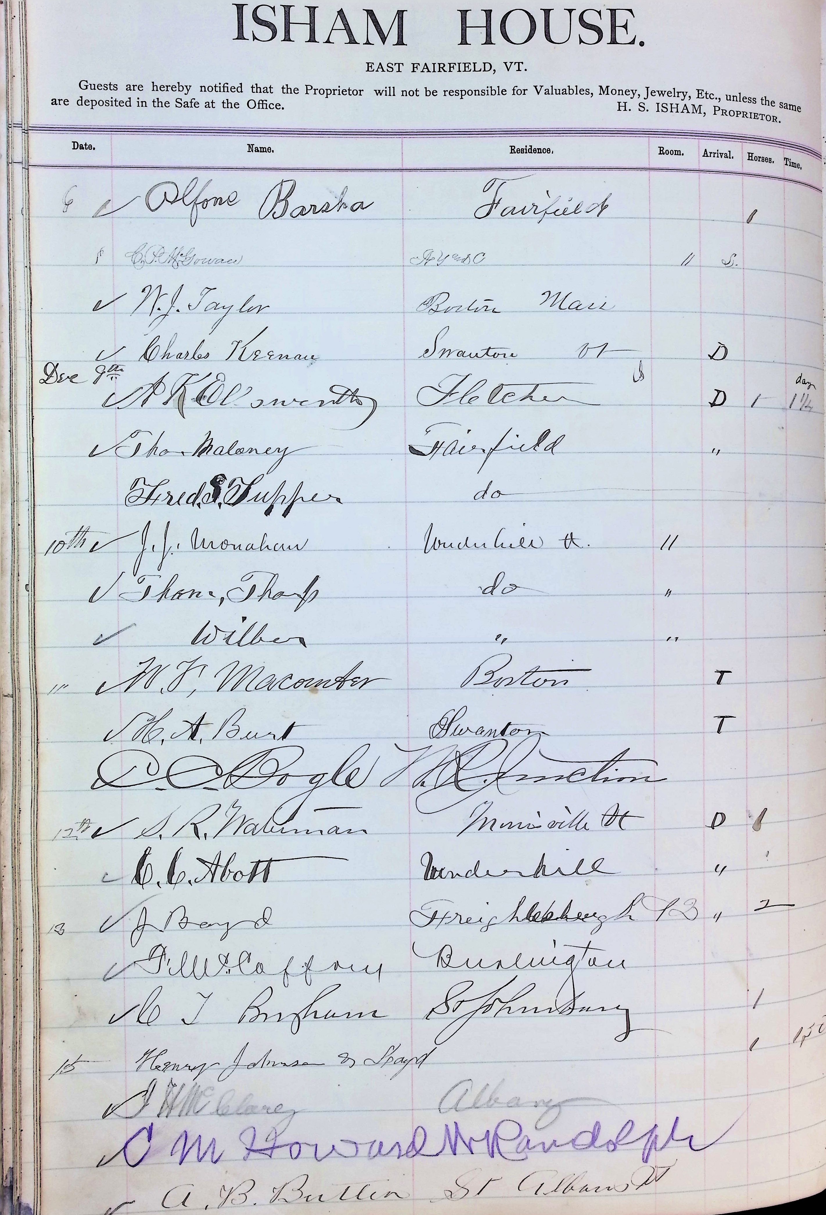 Isham Hotel register Vol. 2, Page 116