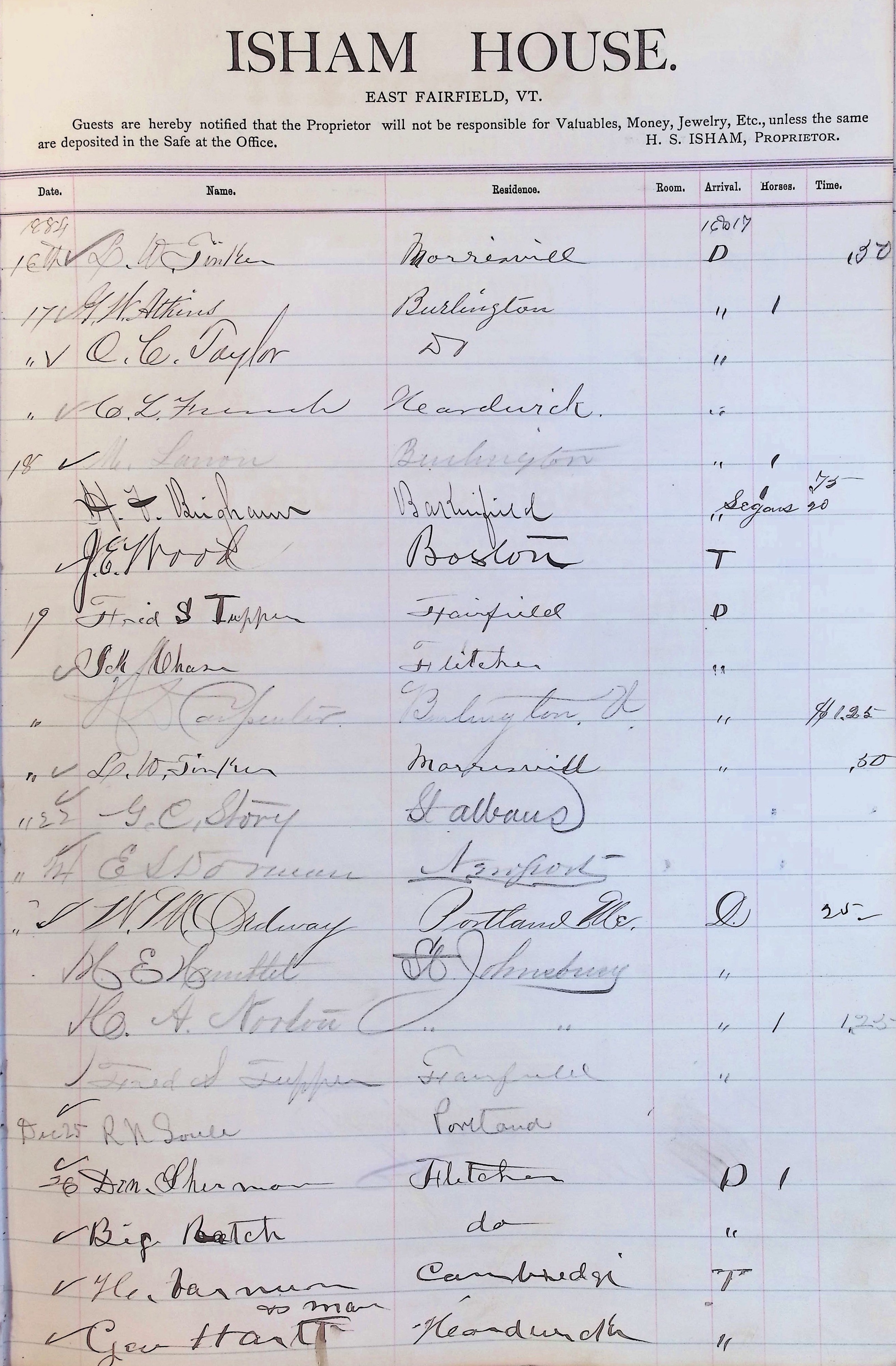 Isham Hotel register Vol. 2, Page 119