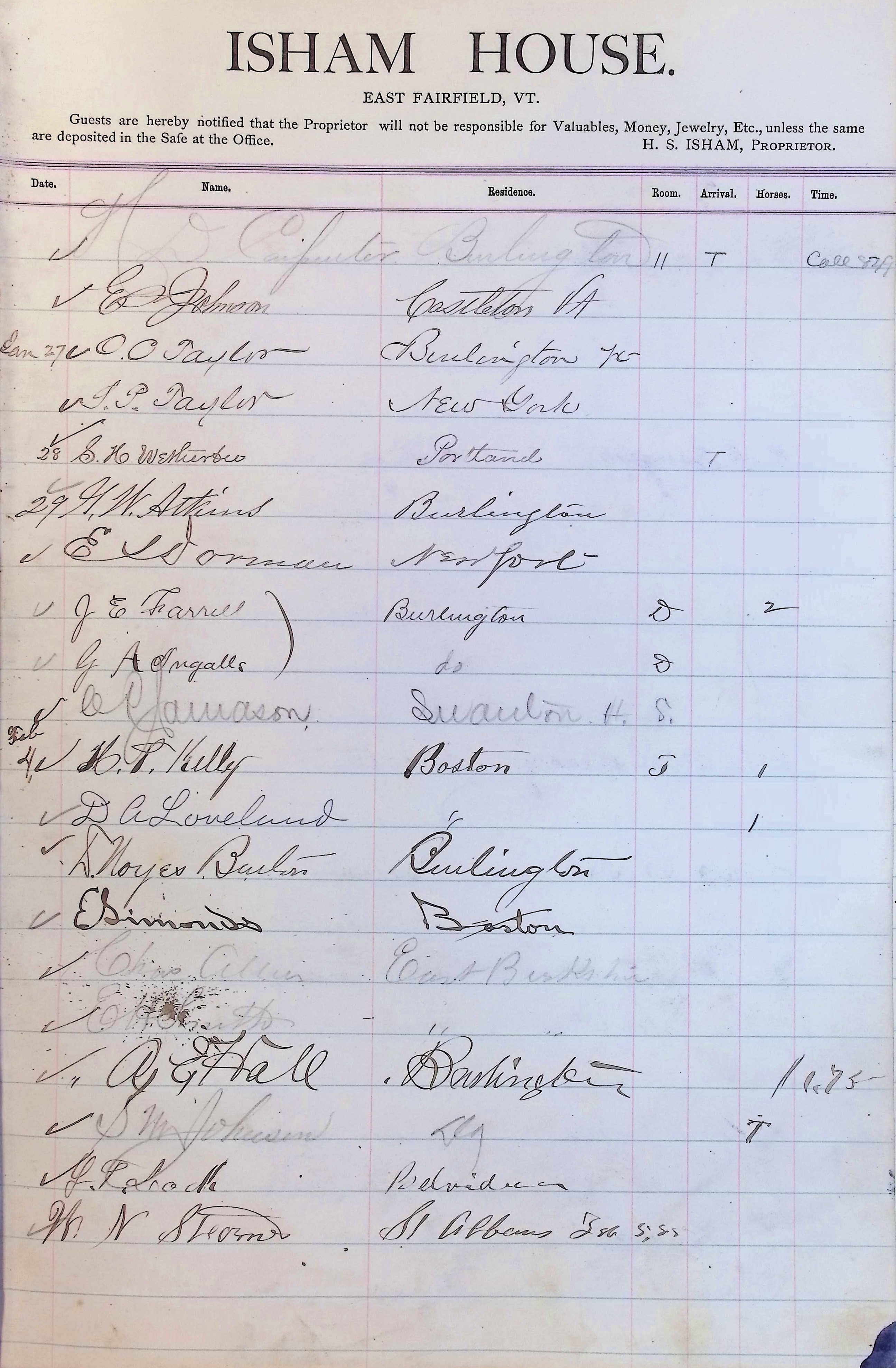 Isham Hotel register Vol. 2, Page 125