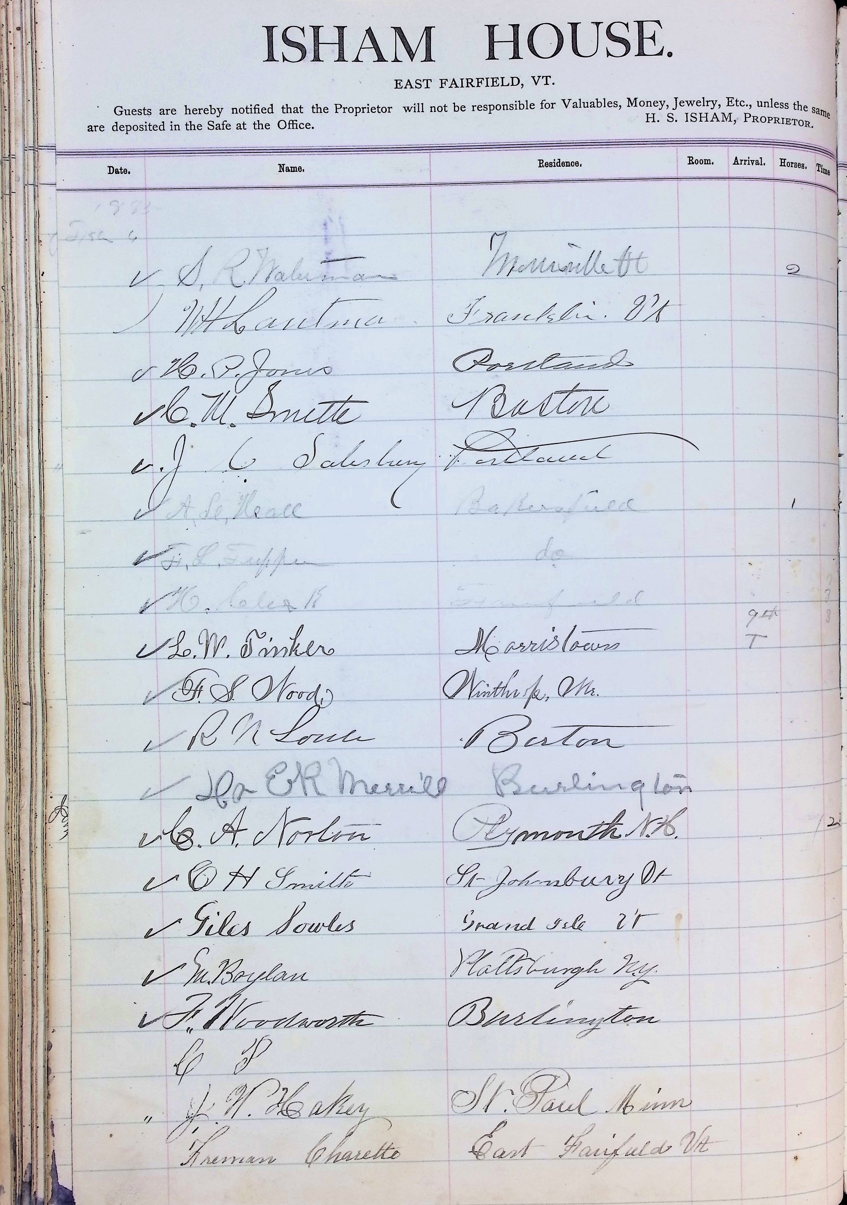 Isham Hotel register Vol. 2, Page 126