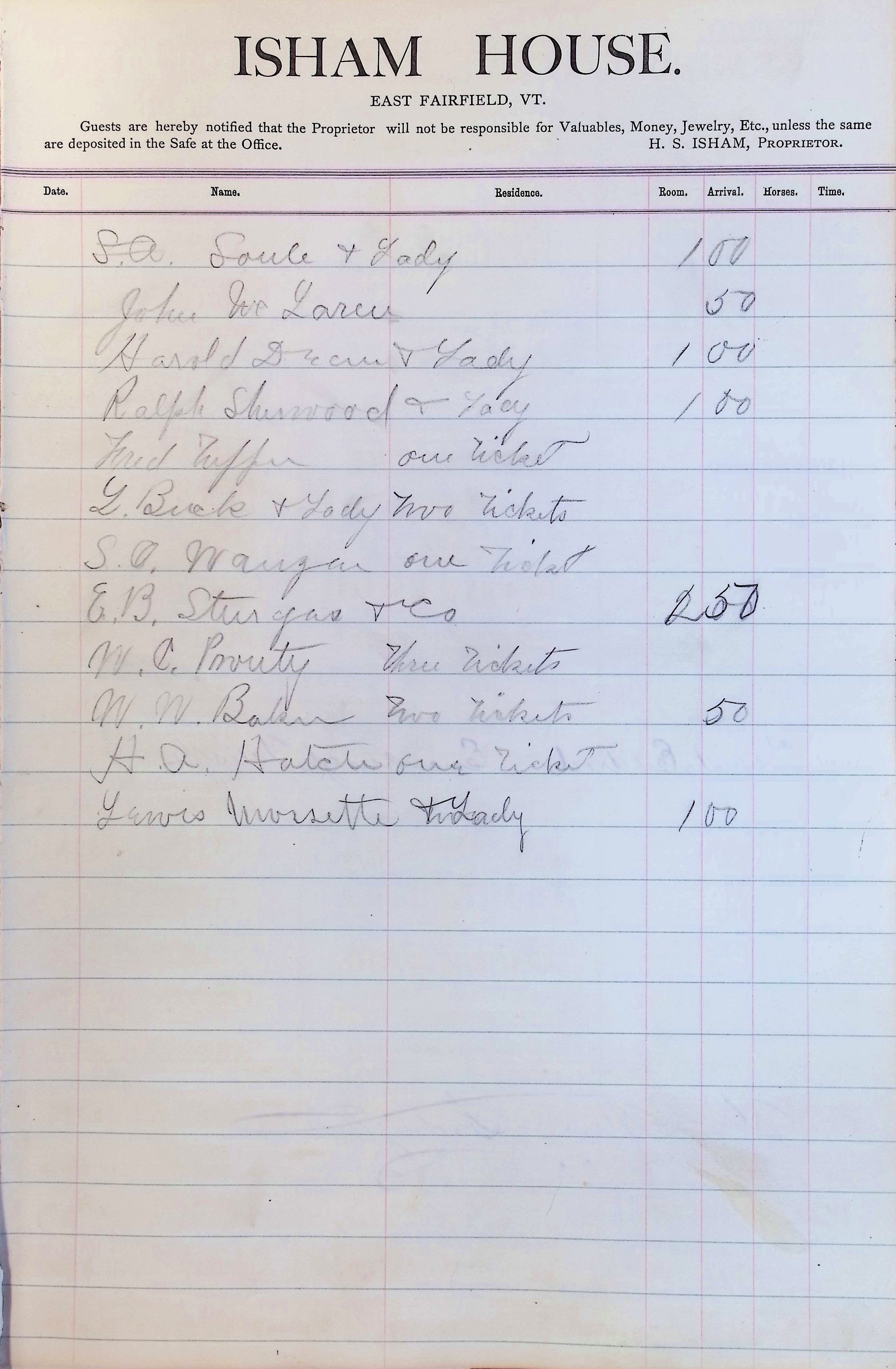 Isham Hotel register Vol. 2, Page 131