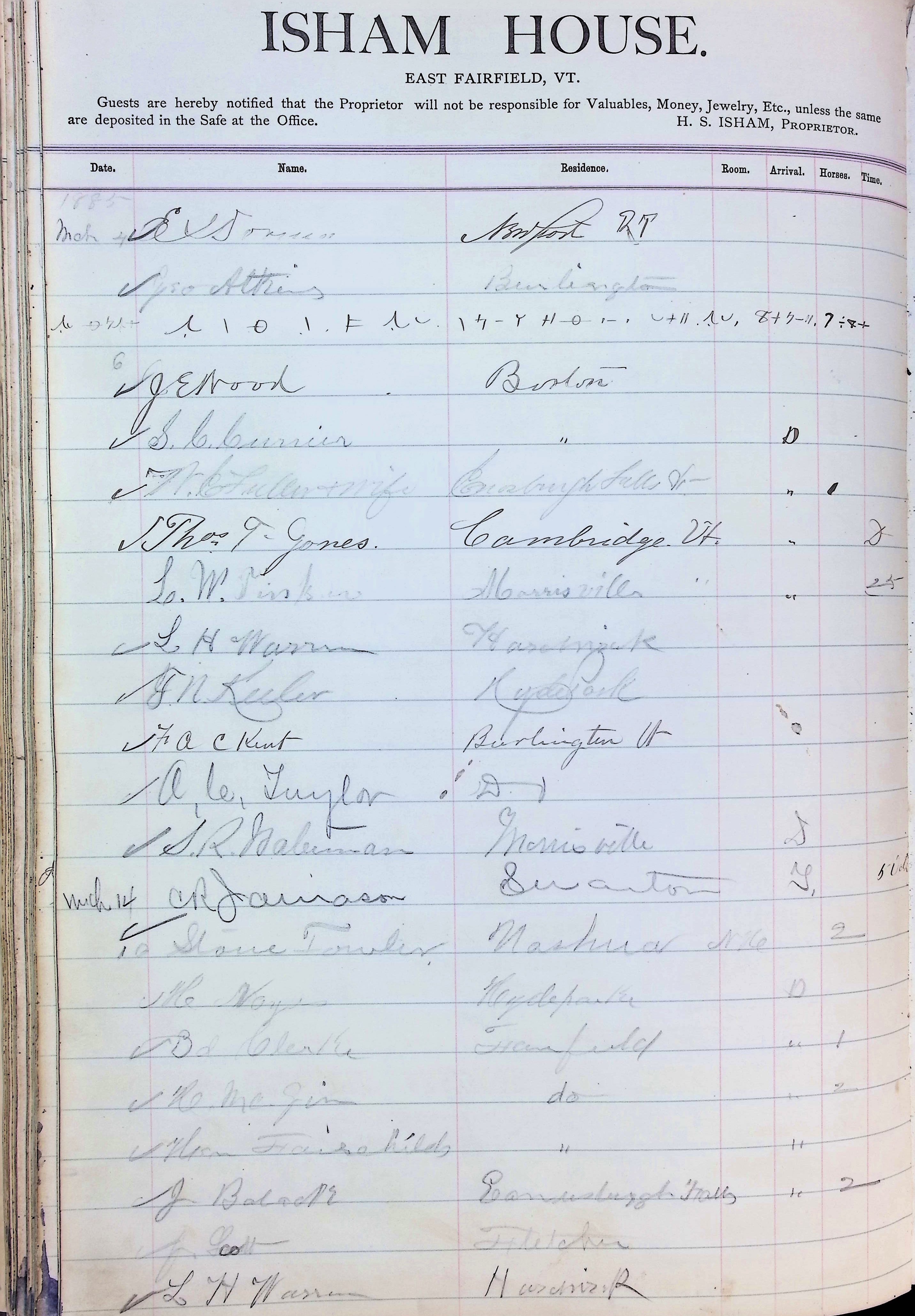 Isham Hotel register Vol. 2, Page 136