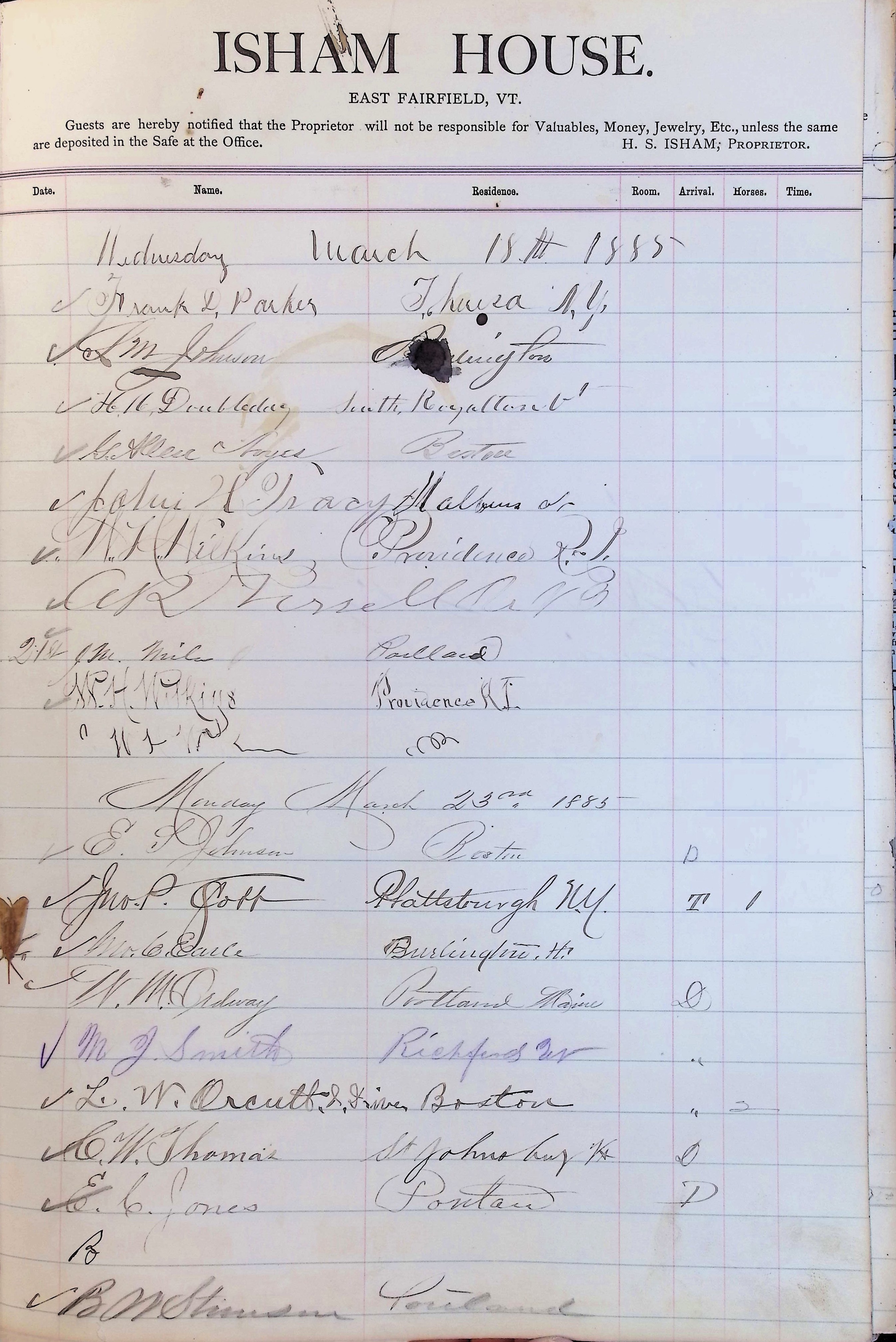 Isham Hotel register Vol. 2, Page 139