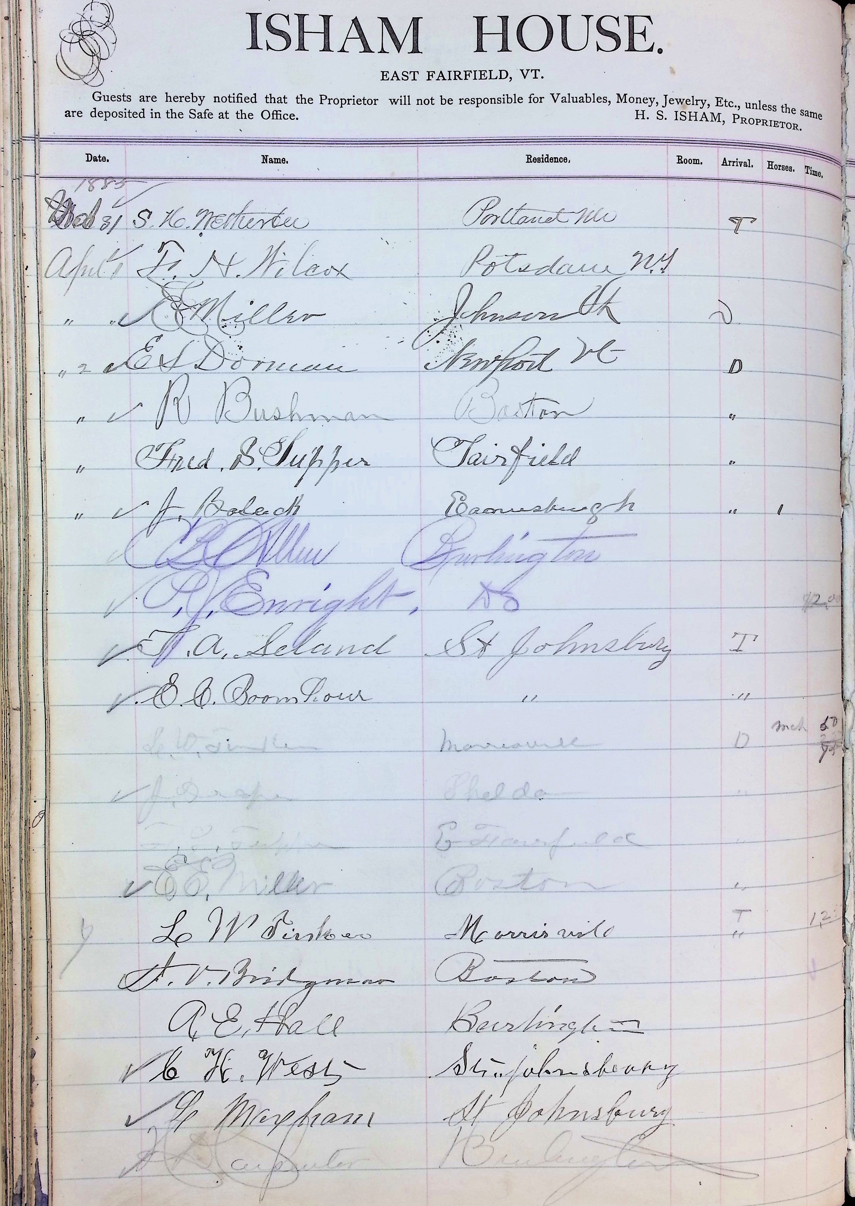 Isham Hotel register Vol. 2, Page 140