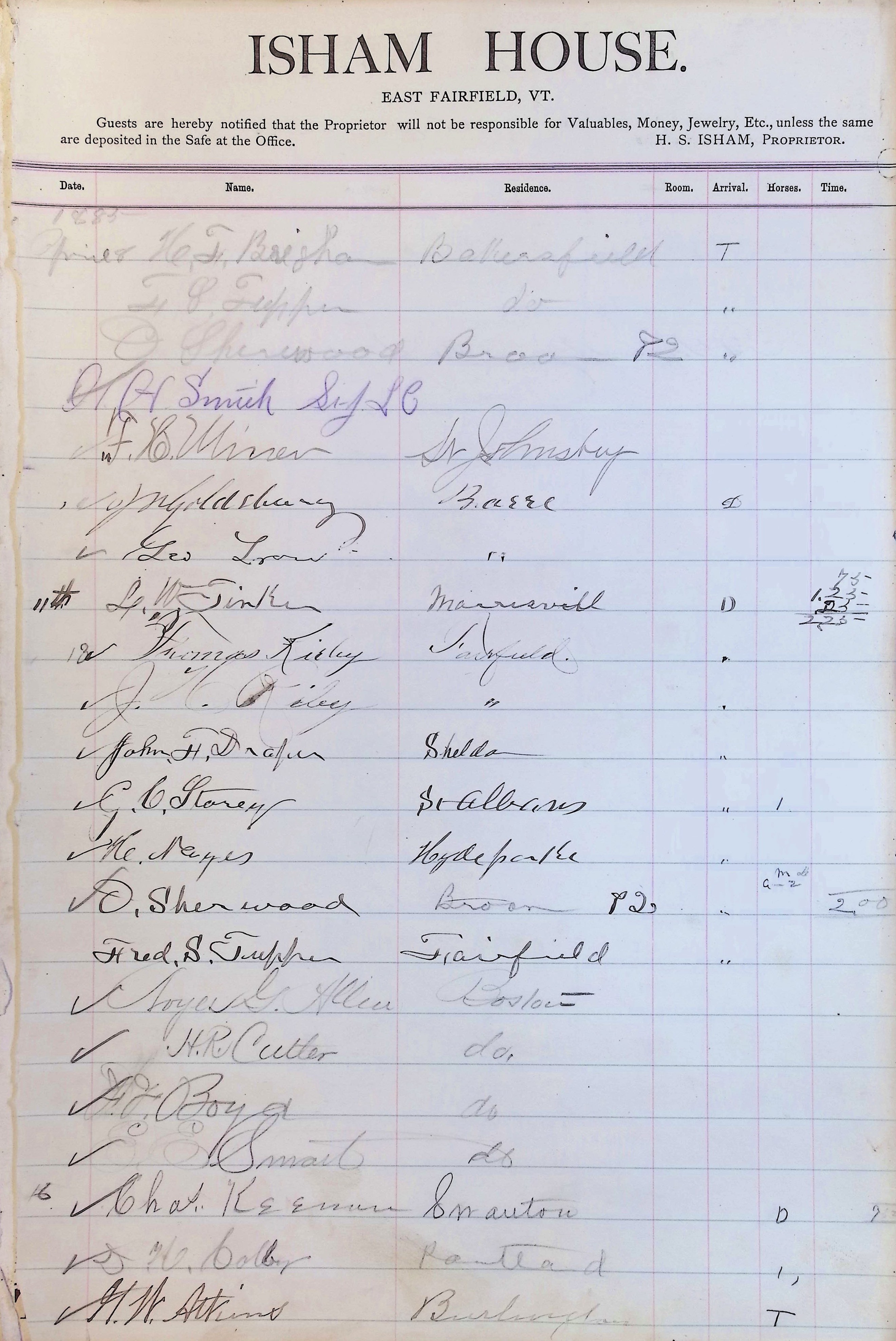 Isham Hotel register Vol. 2, Page 141