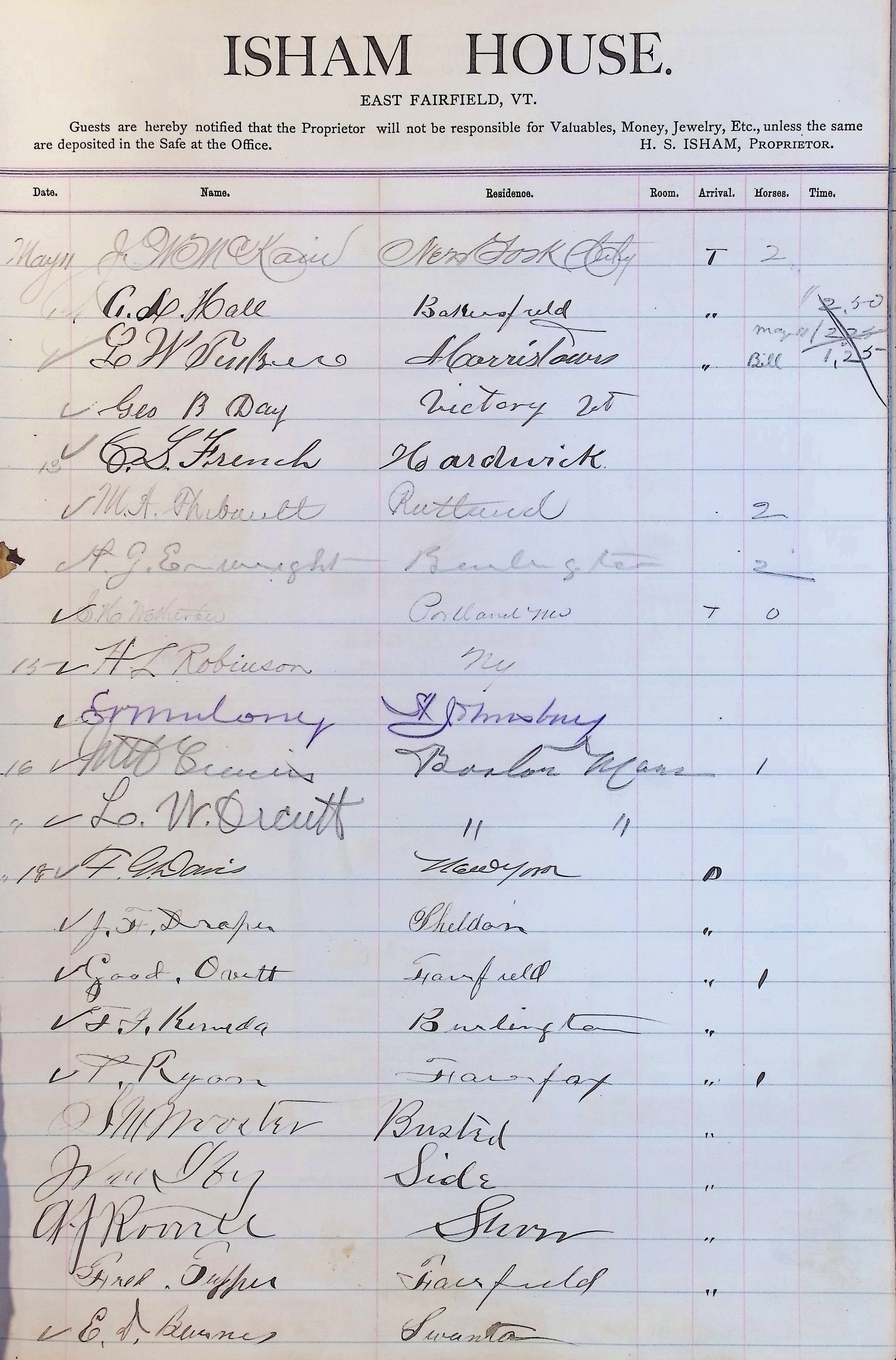 Isham Hotel register Vol. 2, Page 149