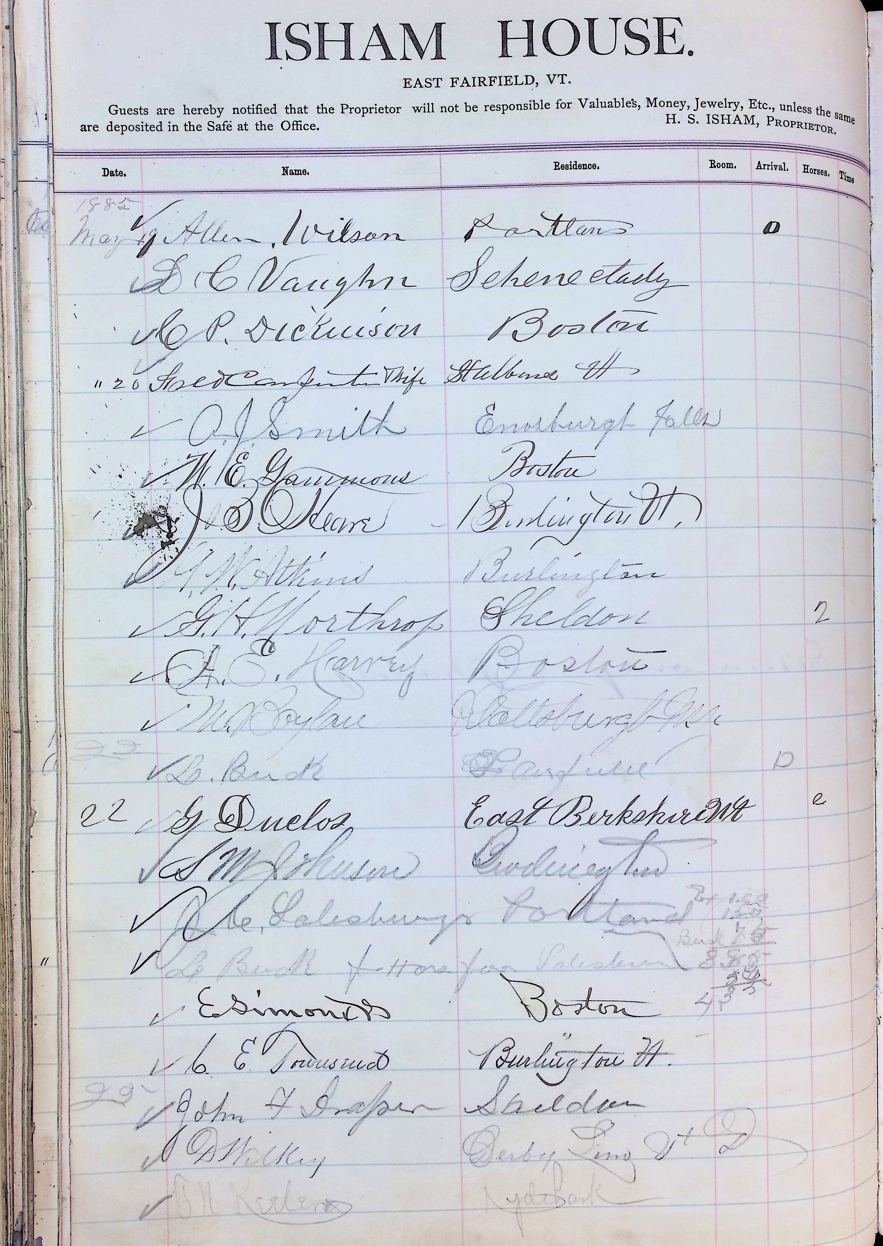 Isham Hotel register Vol. 2, Page 150