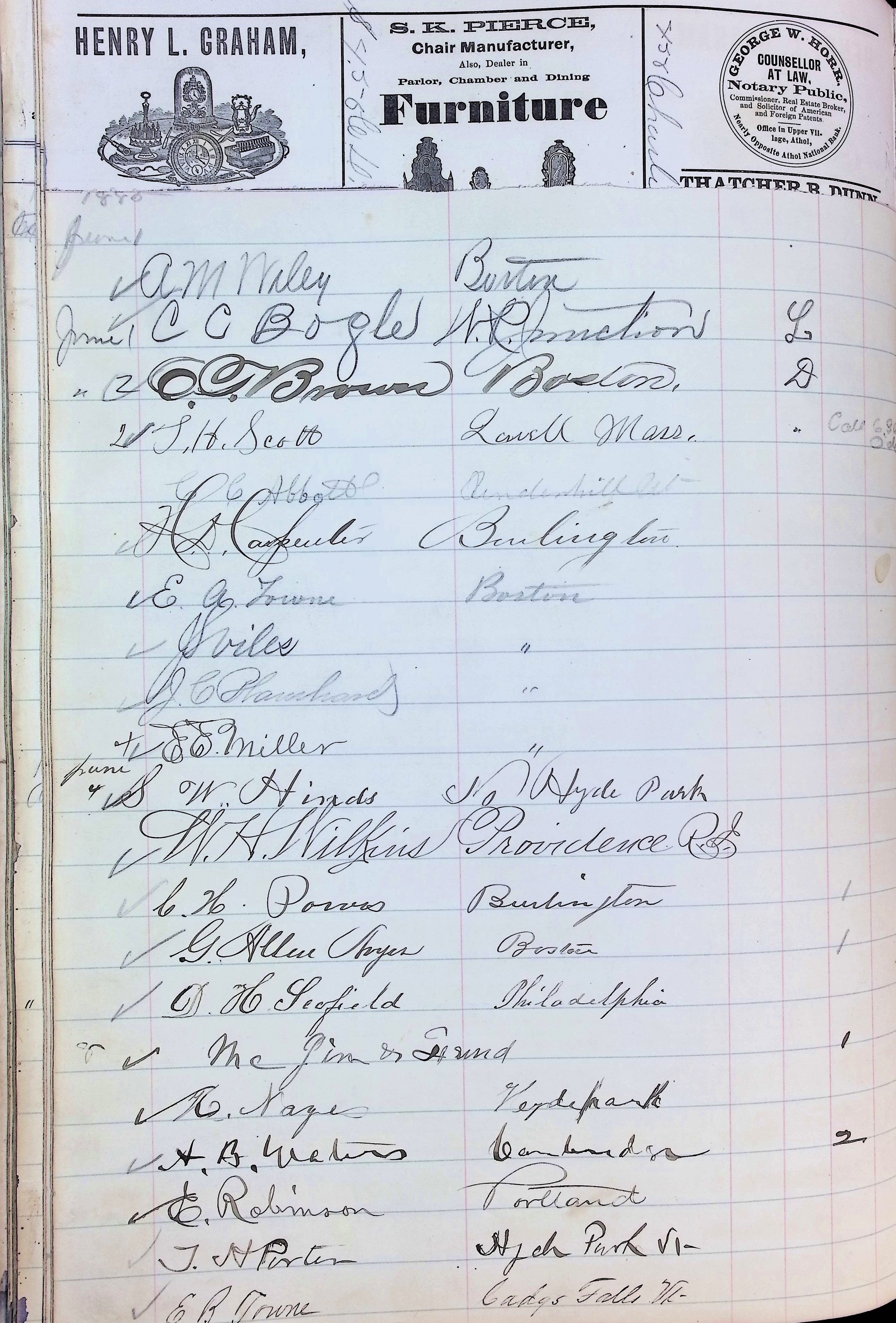 Isham Hotel register Vol. 2, Page 154