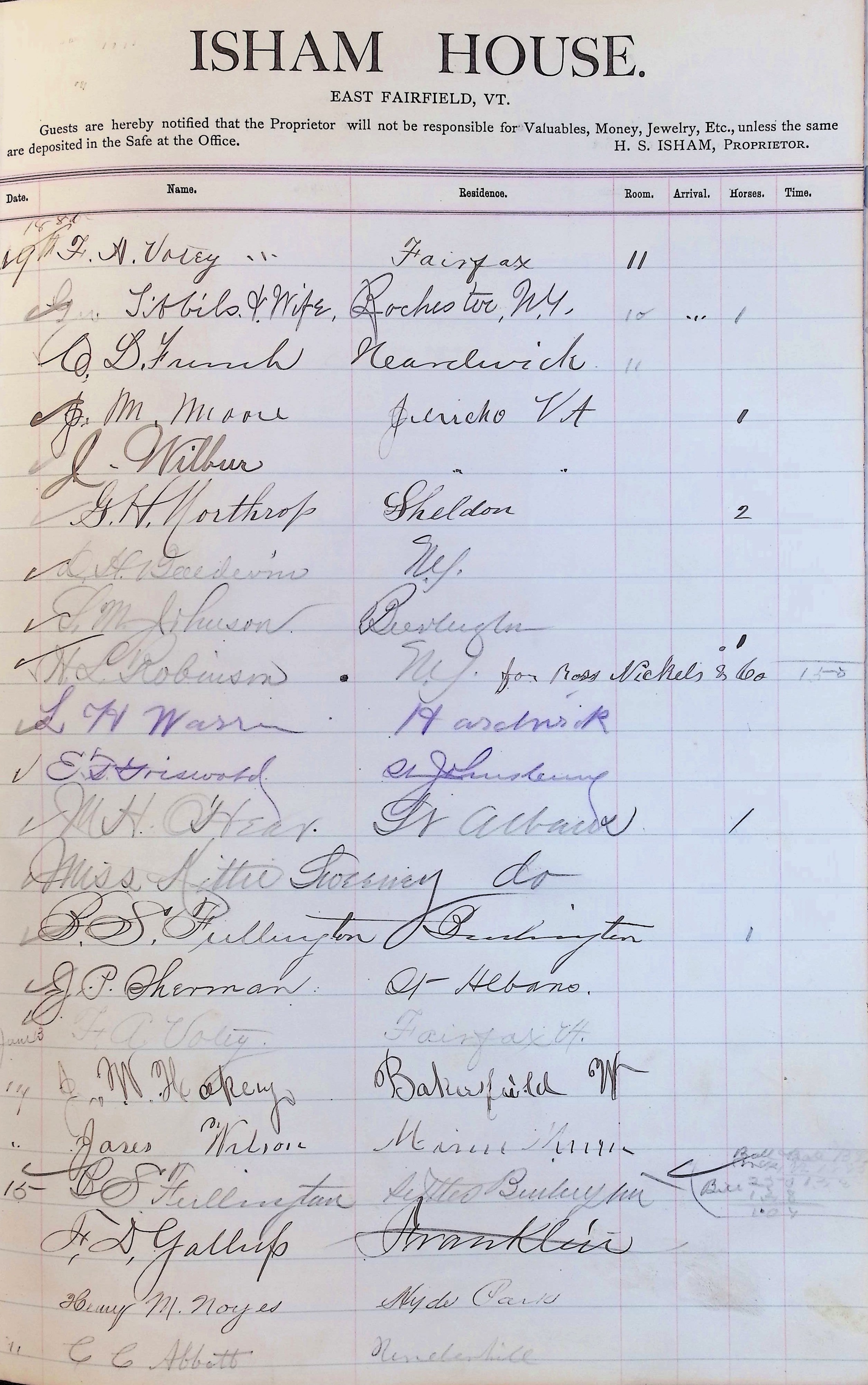 Isham Hotel register Vol. 2, Page 157