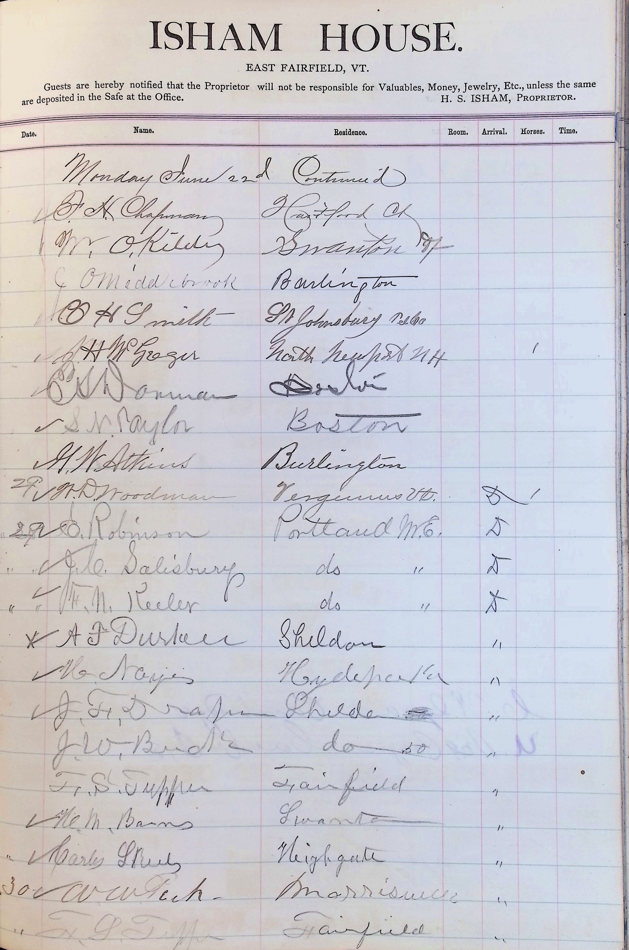Isham Hotel register Vol. 2, Page 161