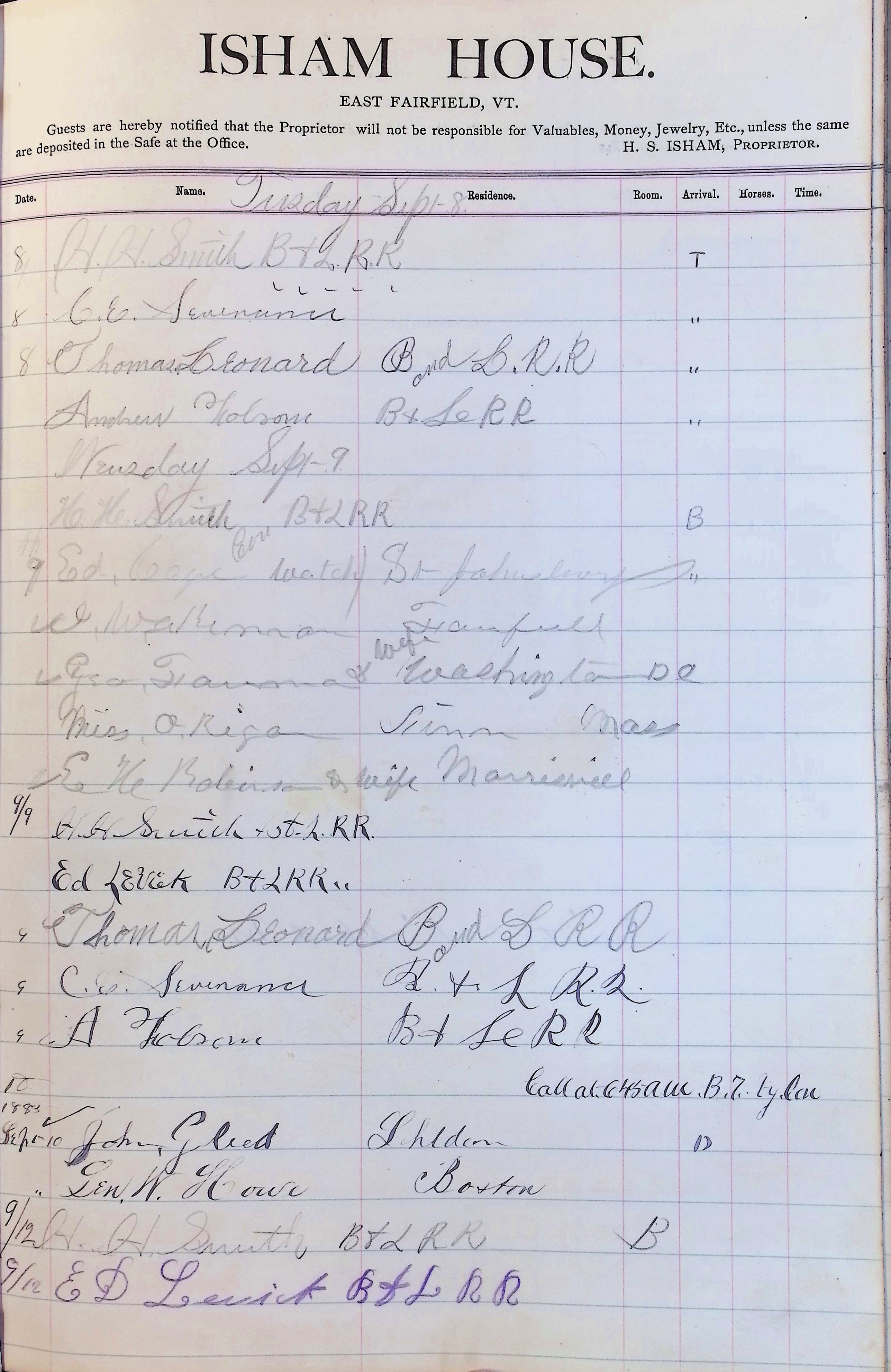 Isham Hotel register Vol. 2, Page 181
