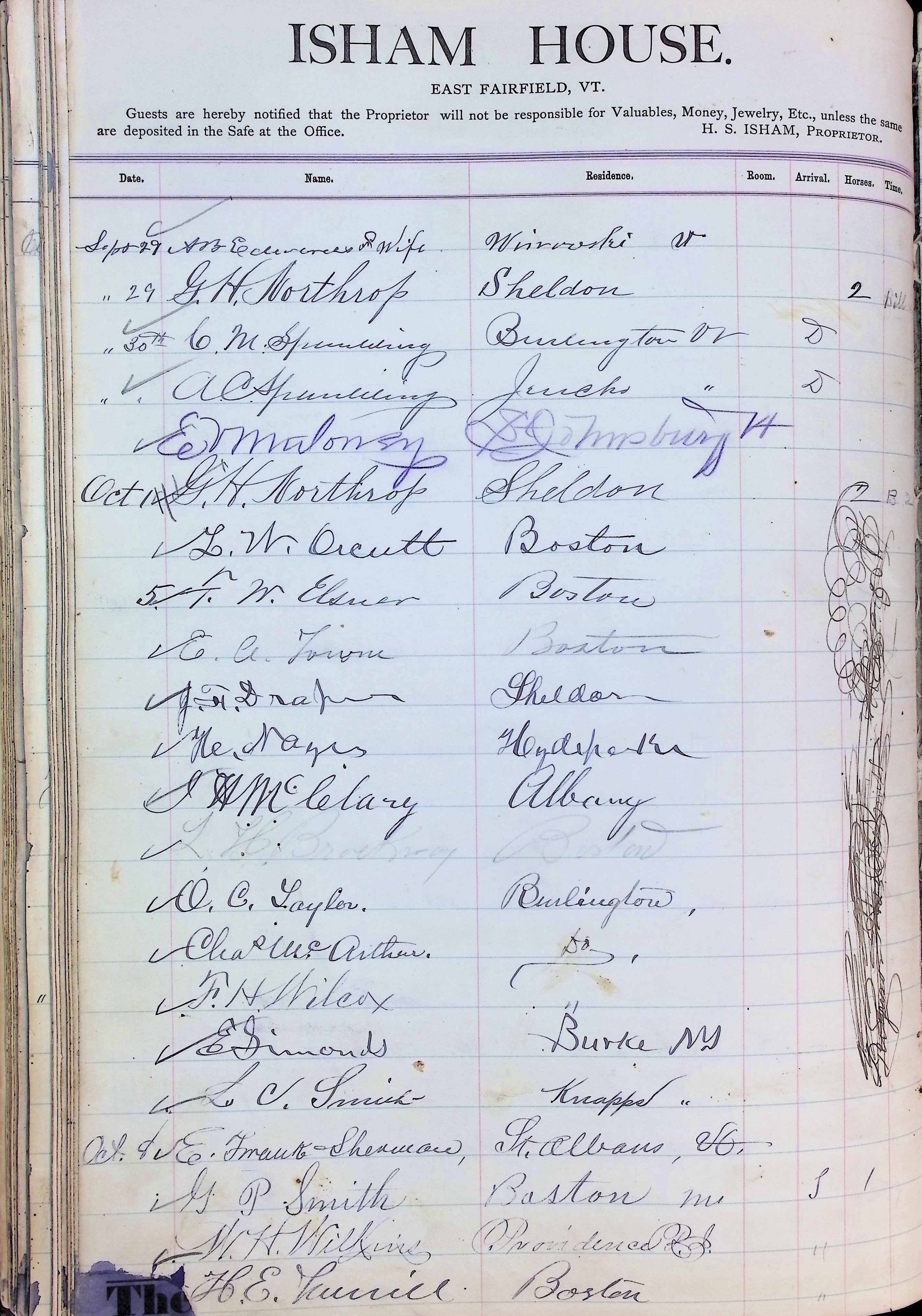 Isham Hotel register Vol. 2, Page 190