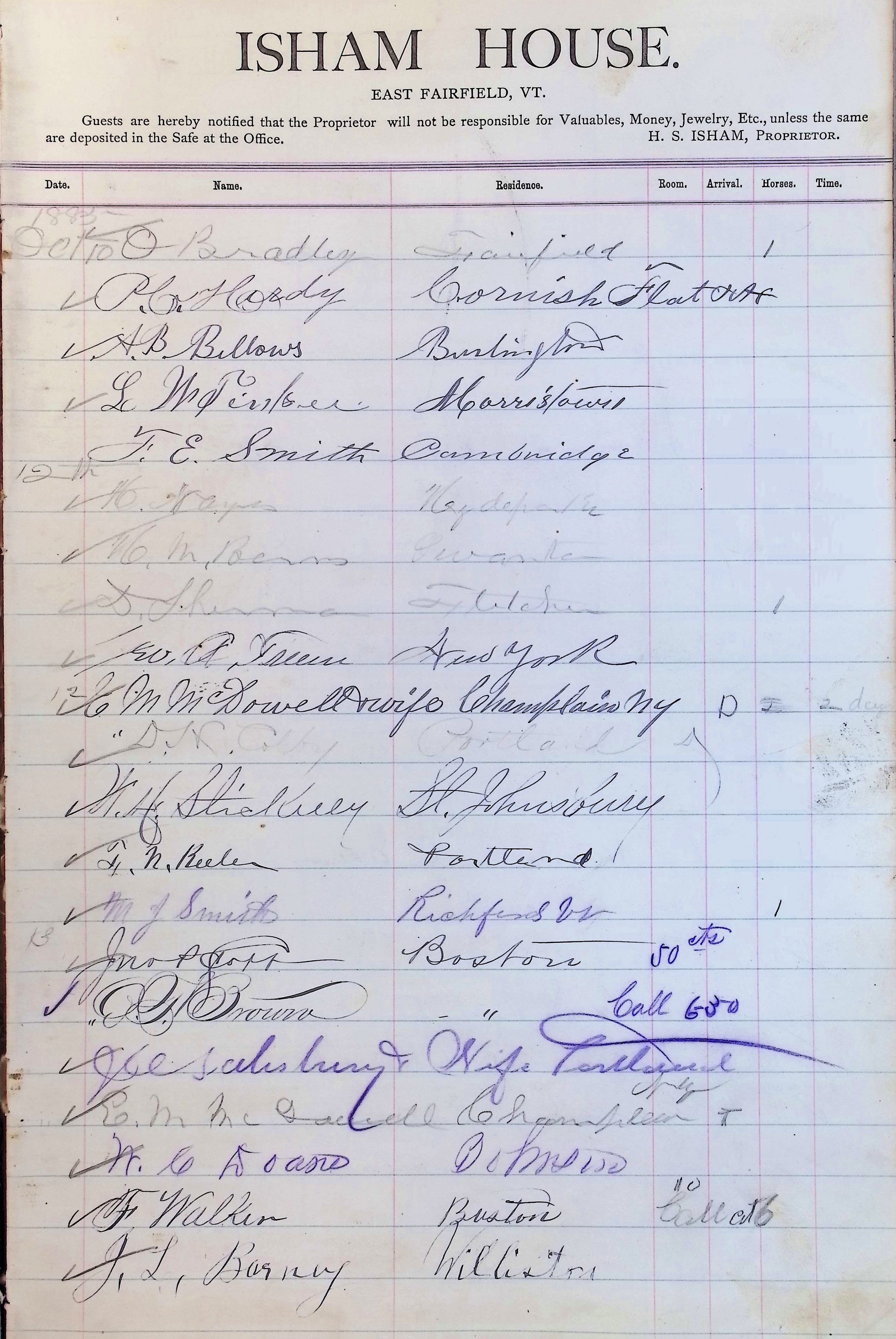 Isham Hotel register Vol. 2, Page 191