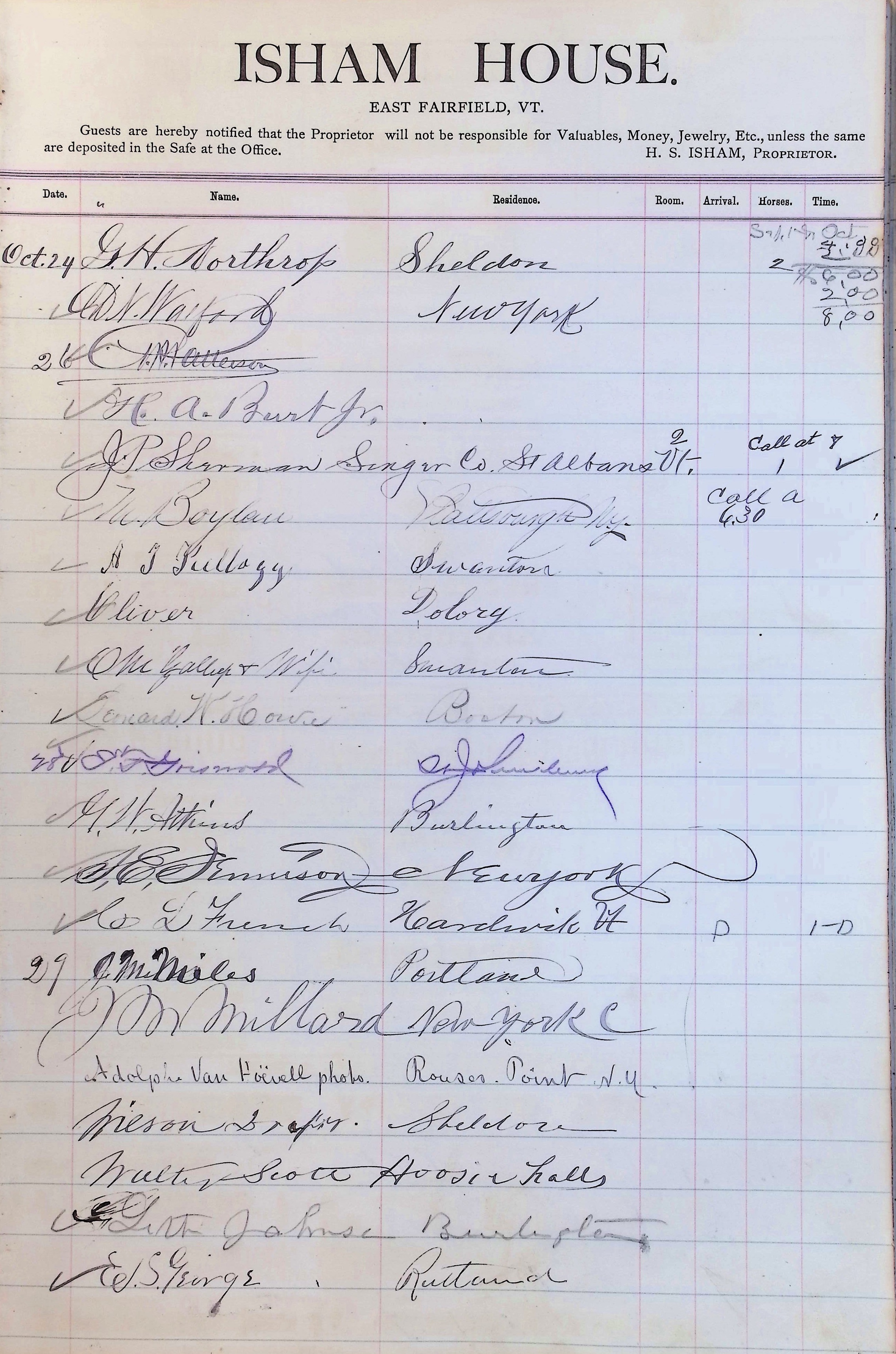 Isham Hotel register Vol. 2, Page 195