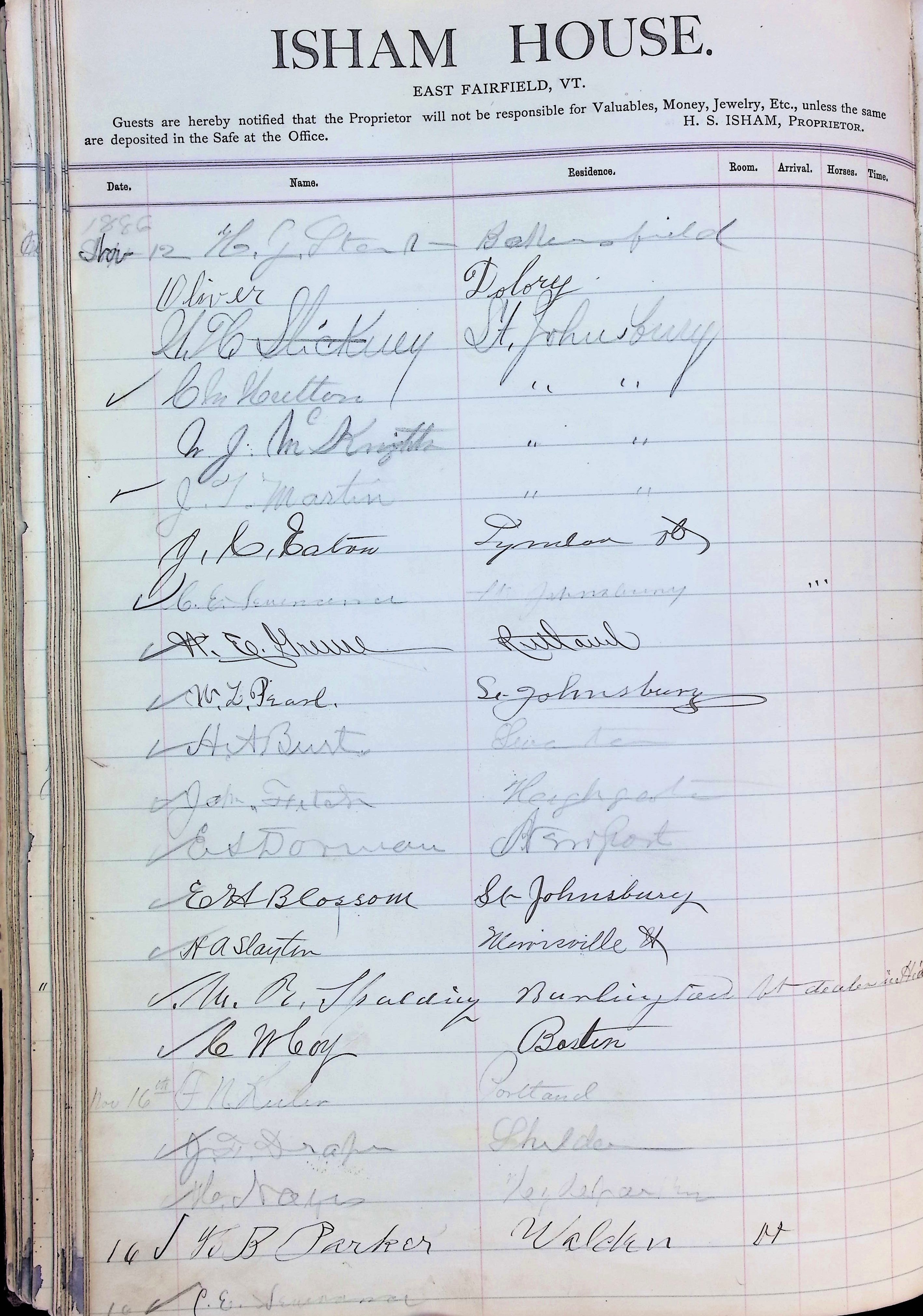 Isham Hotel register Vol. 2, Page 200