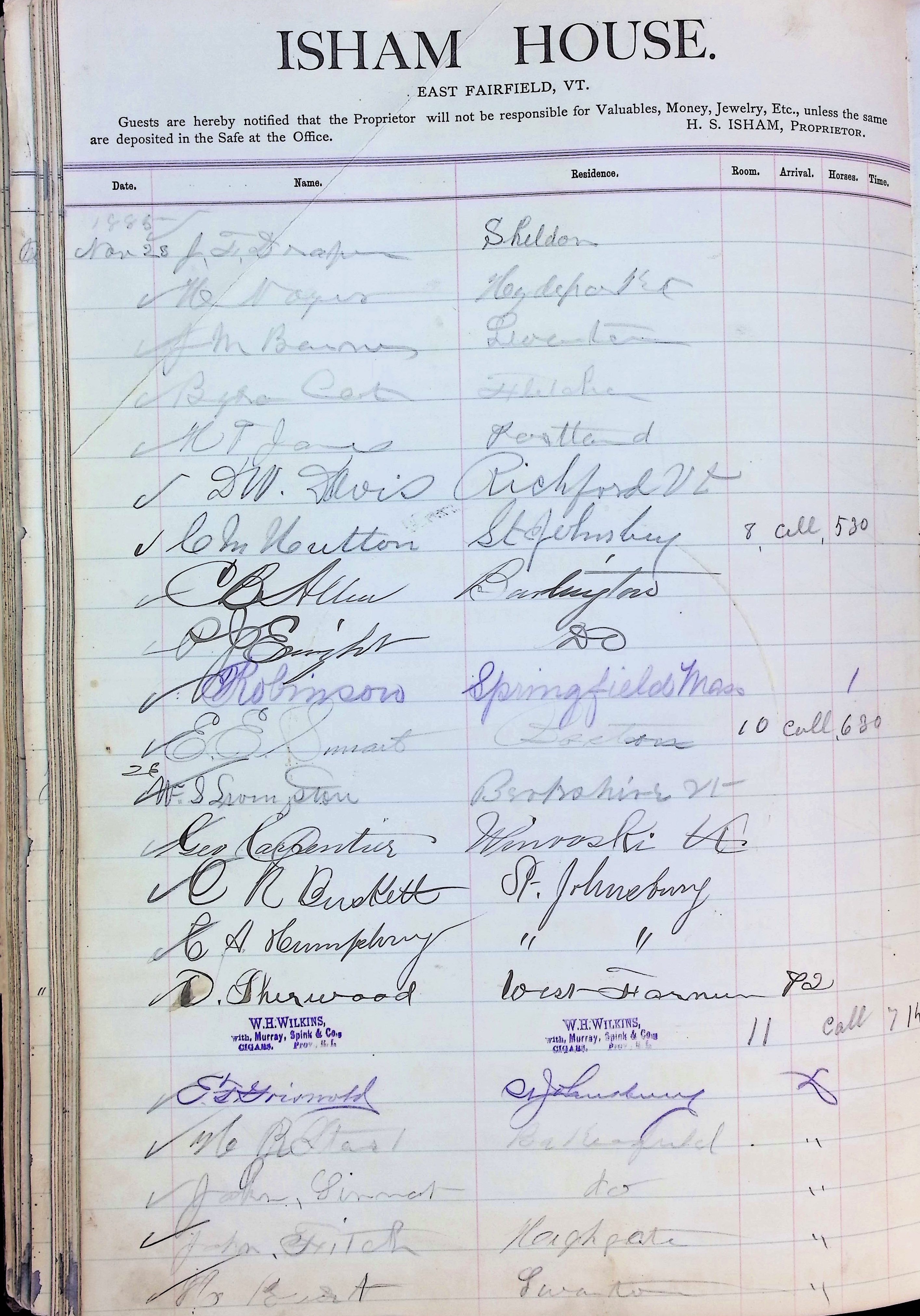 Isham Hotel register Vol. 2, Page 204