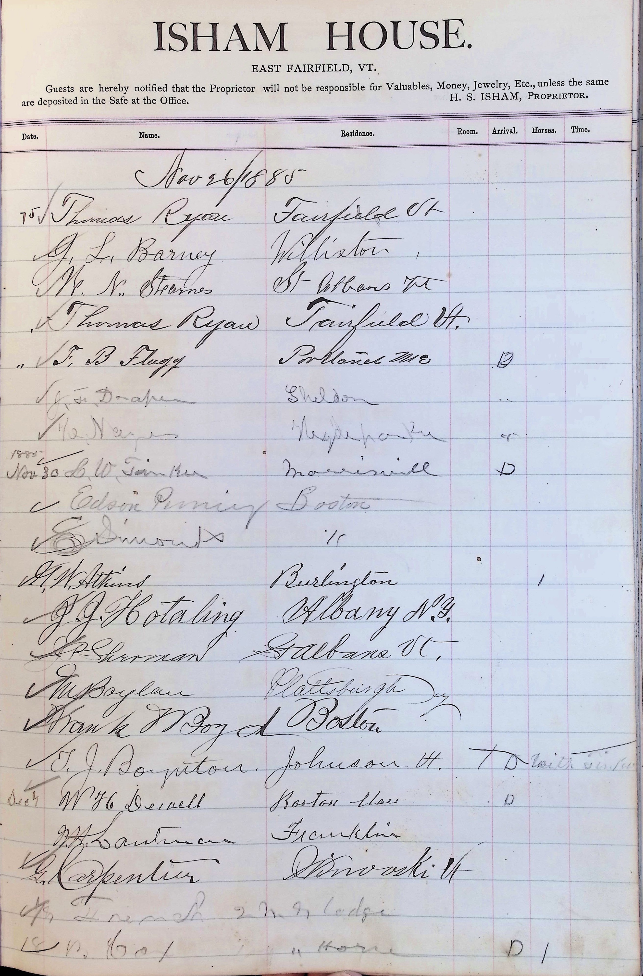 Isham Hotel register Vol. 2, Page 207