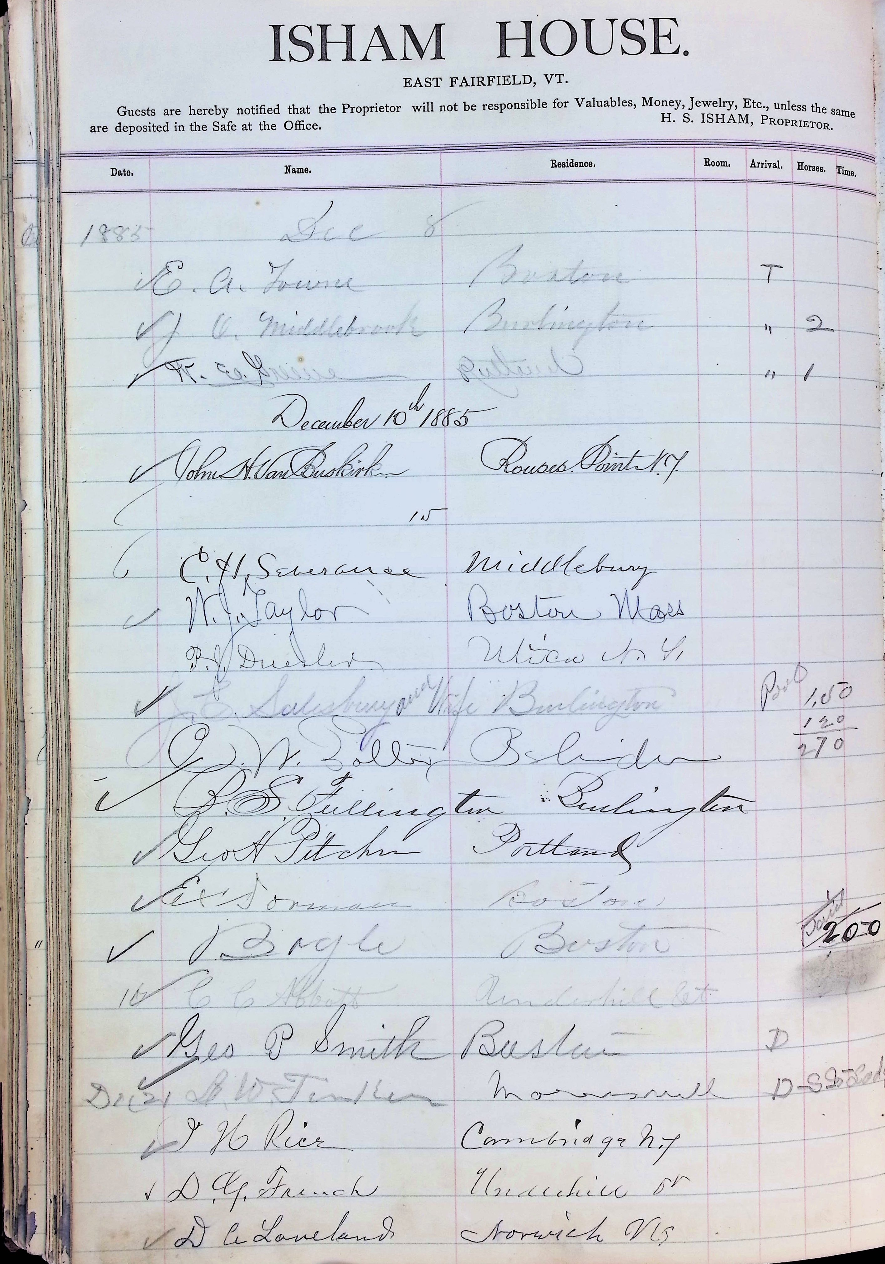 Isham Hotel register Vol. 2, Page 208