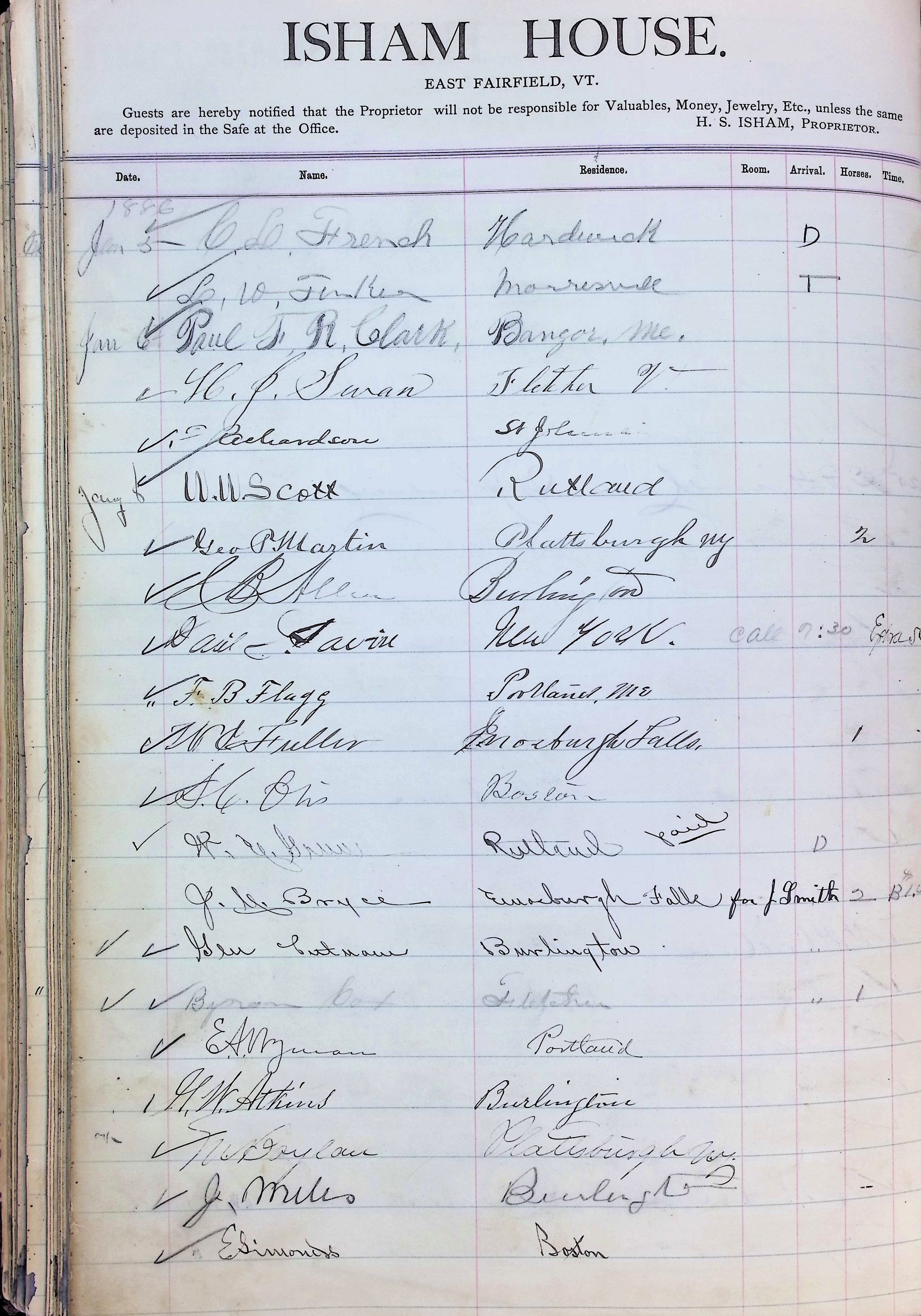 Isham Hotel register Vol. 2, Page 212