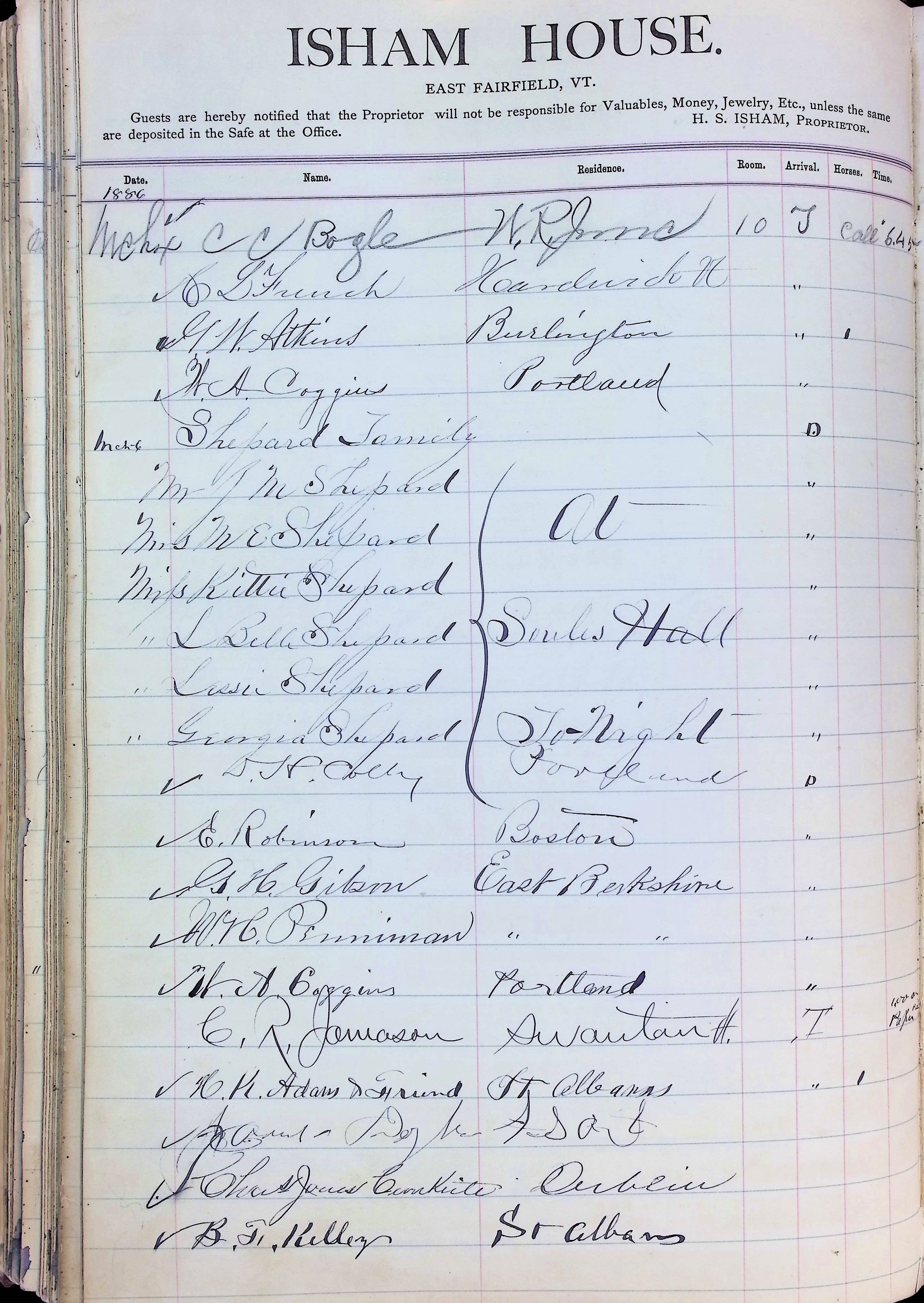Isham Hotel register Vol. 2, Page 222