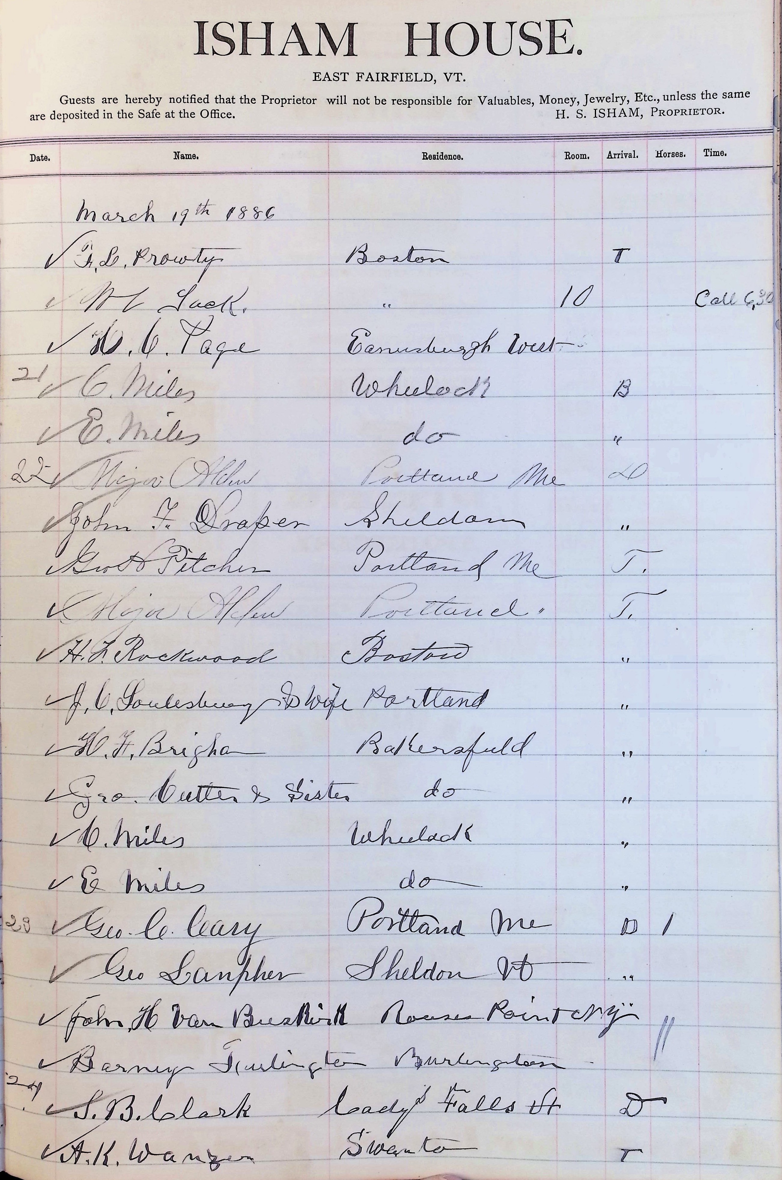 Isham Hotel register Vol. 2, Page 229