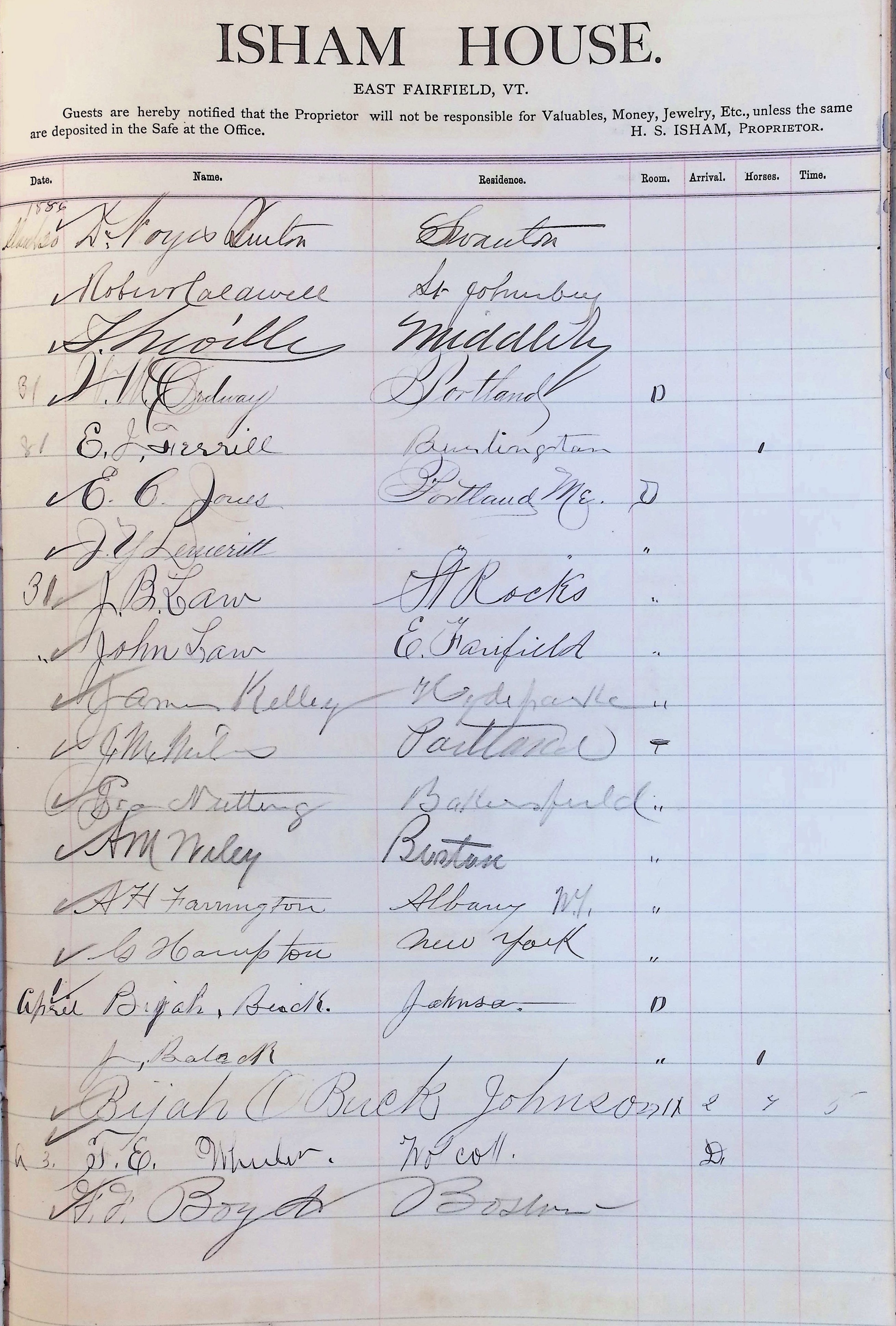 Isham Hotel register Vol. 2, Page 233
