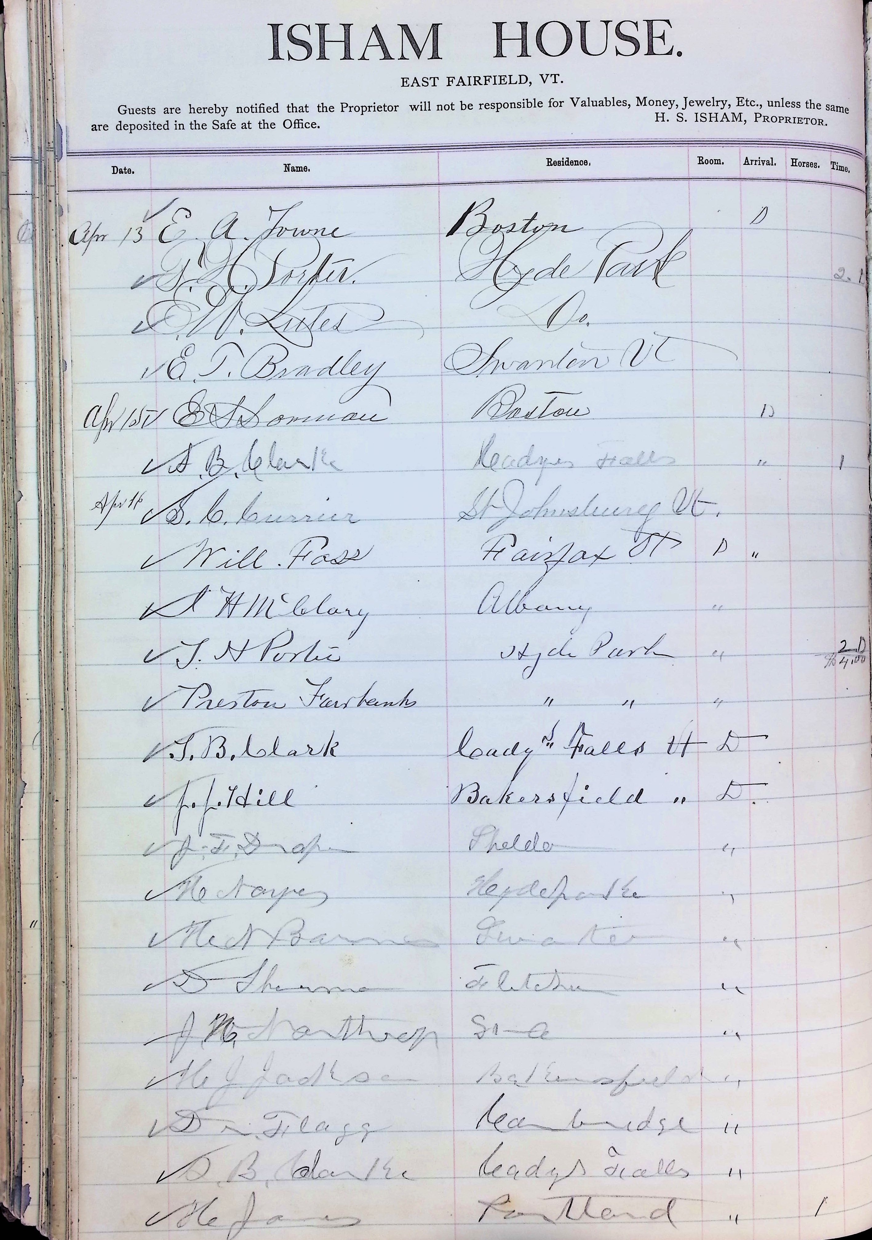 Isham Hotel register Vol. 2, Page 234