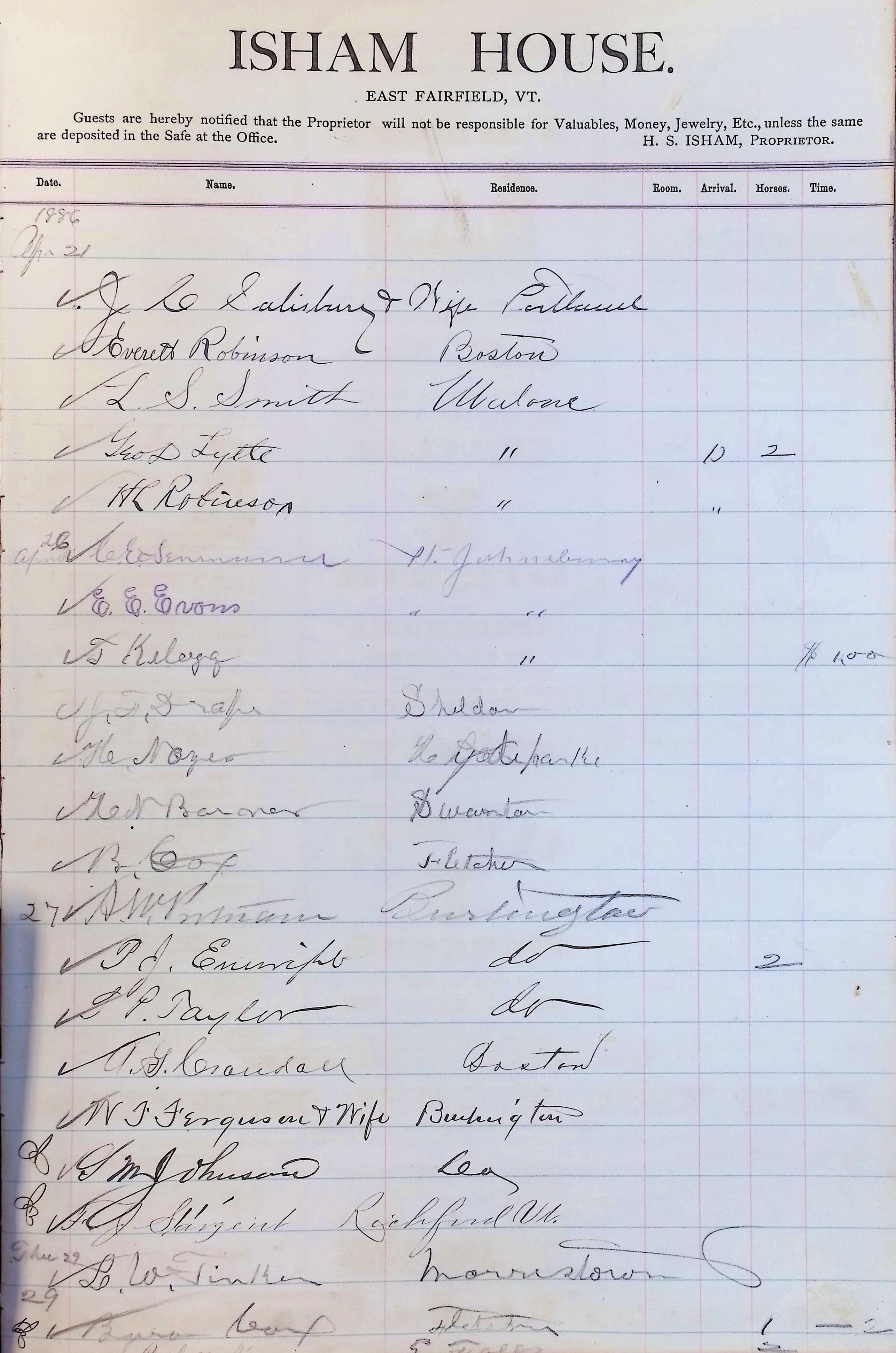 Isham Hotel register Vol. 2, Page 237