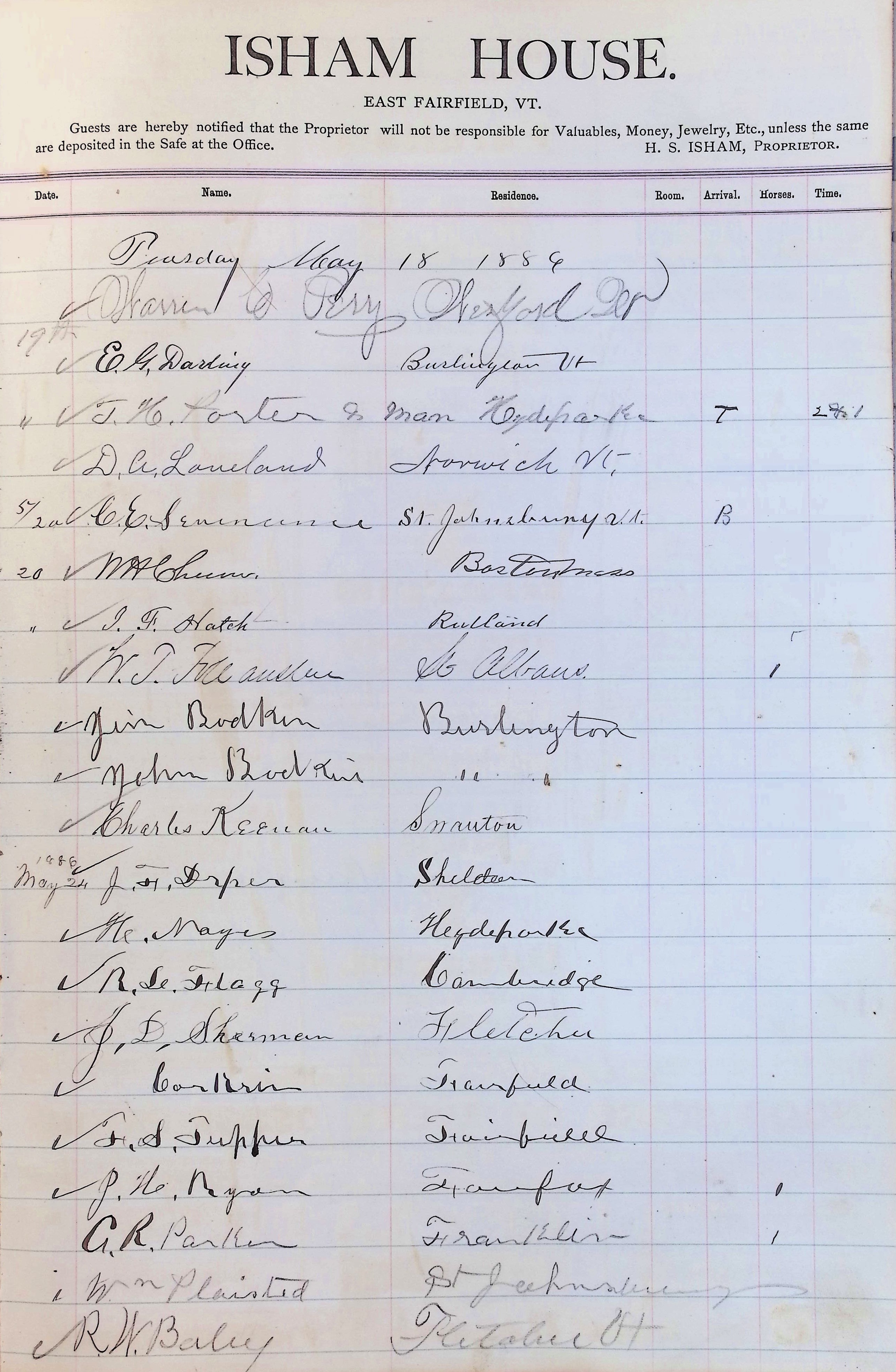 Isham Hotel register Vol. 2, Page 245