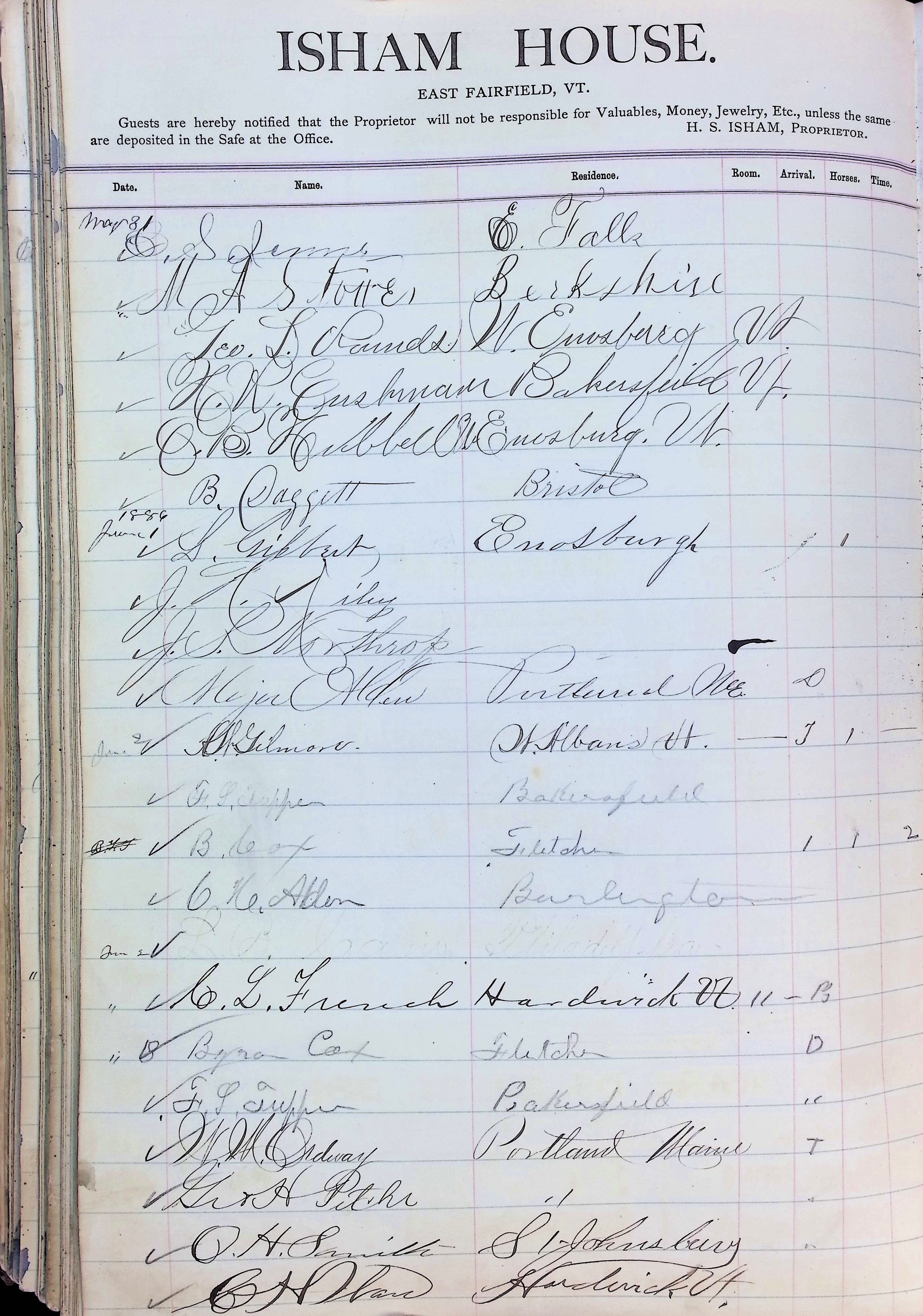 Isham Hotel register Vol. 2, Page 250