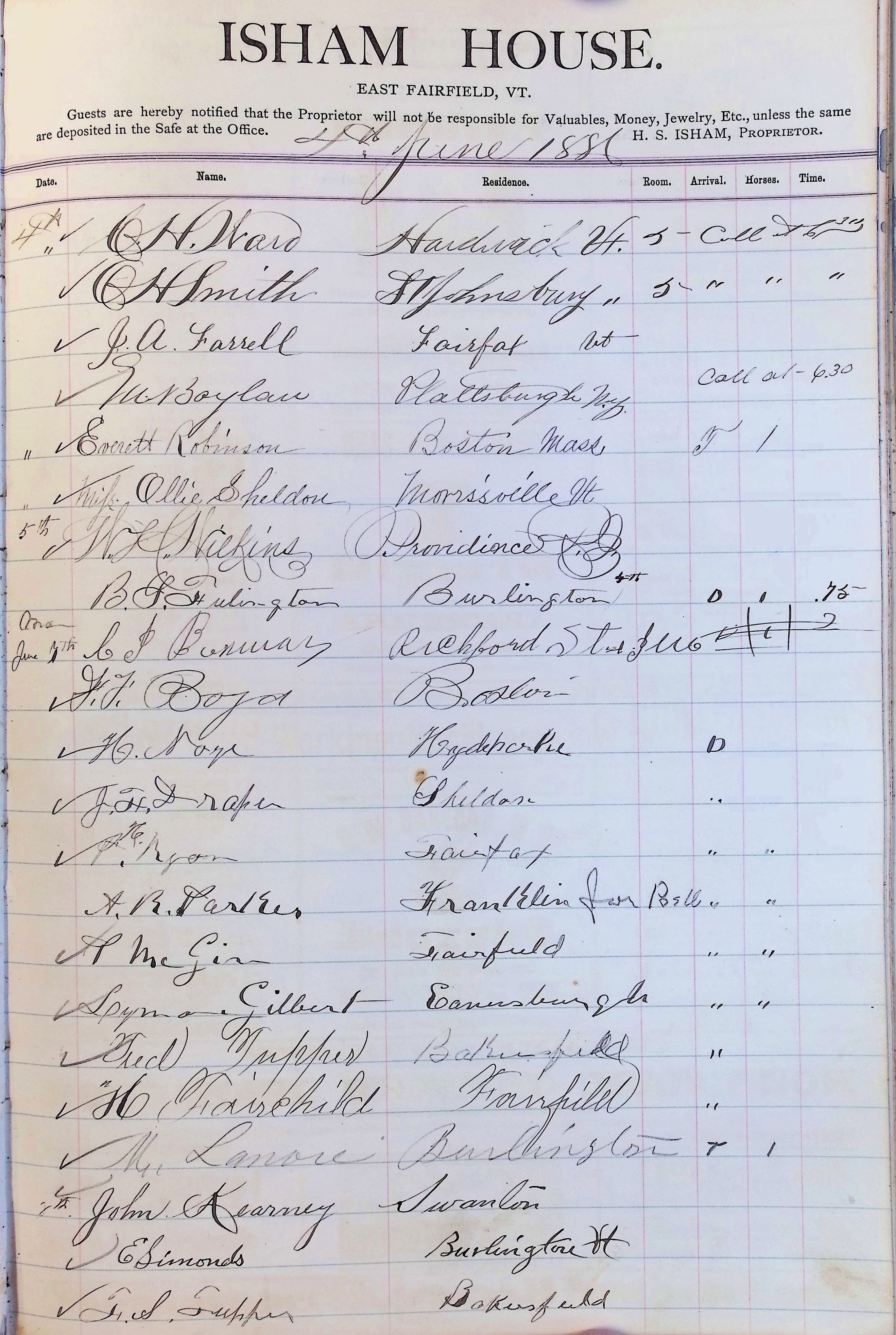 Isham Hotel register Vol. 2, Page 253