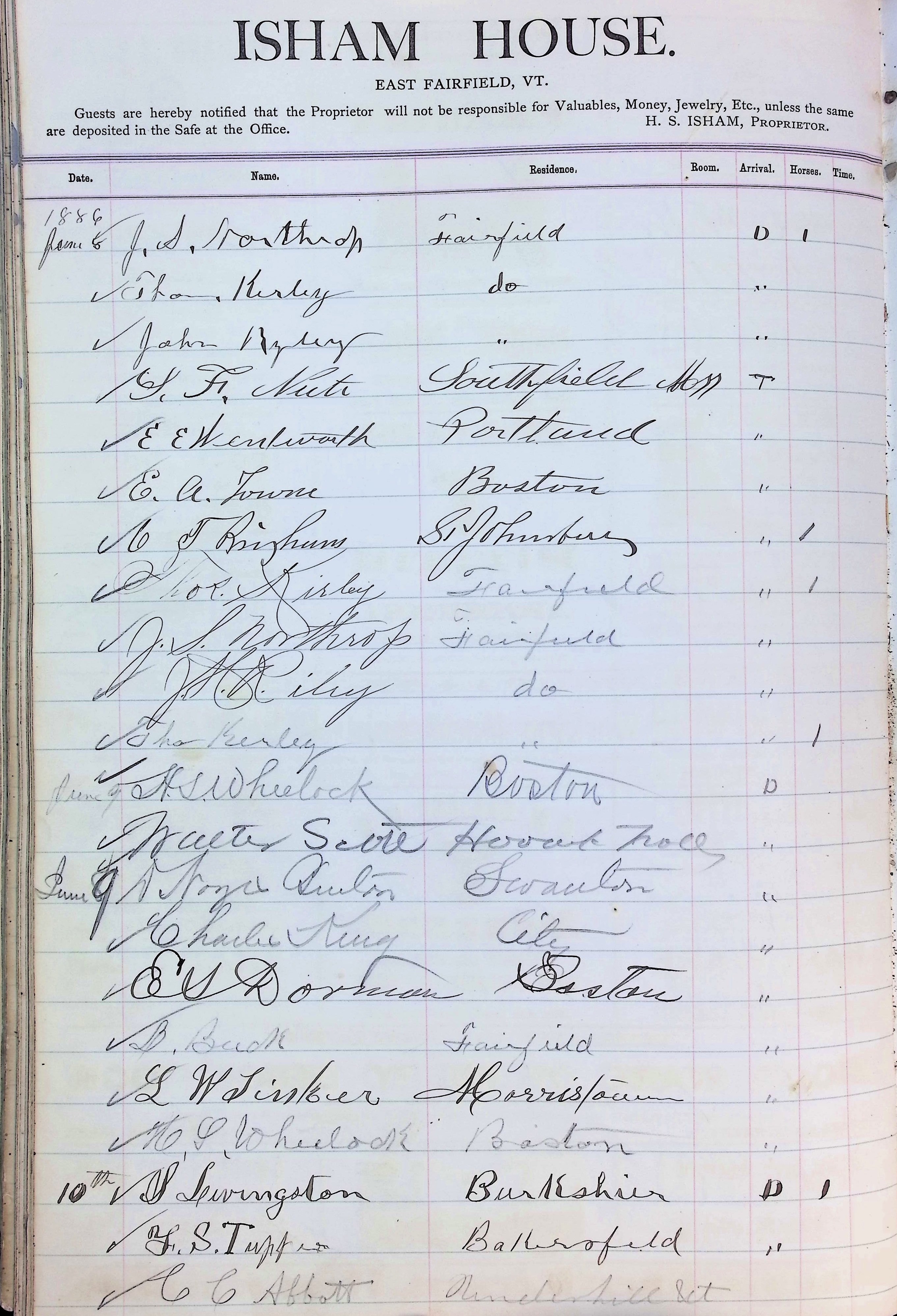 Isham Hotel register Vol. 2, Page 254