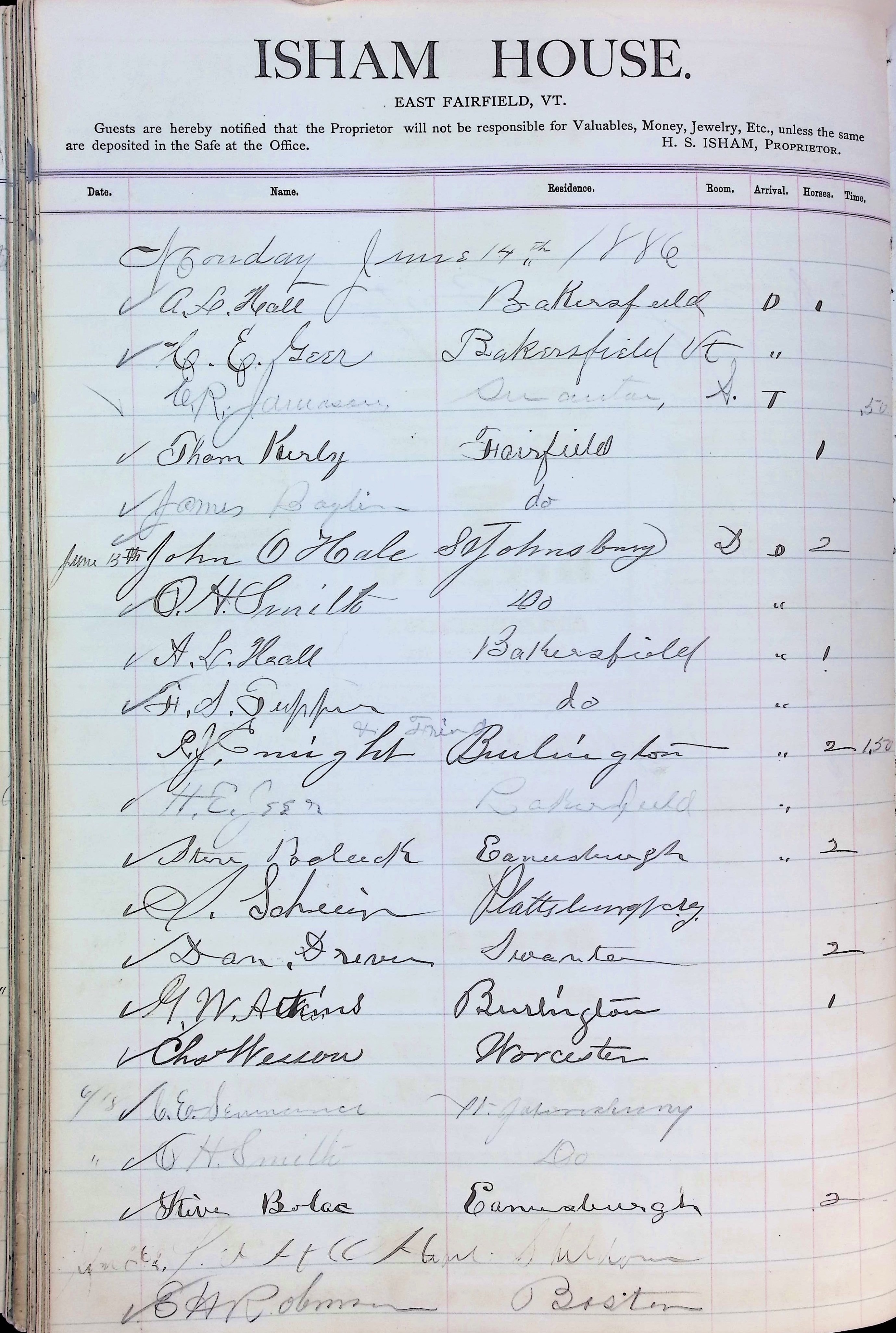 Isham Hotel register Vol. 2, Page 258