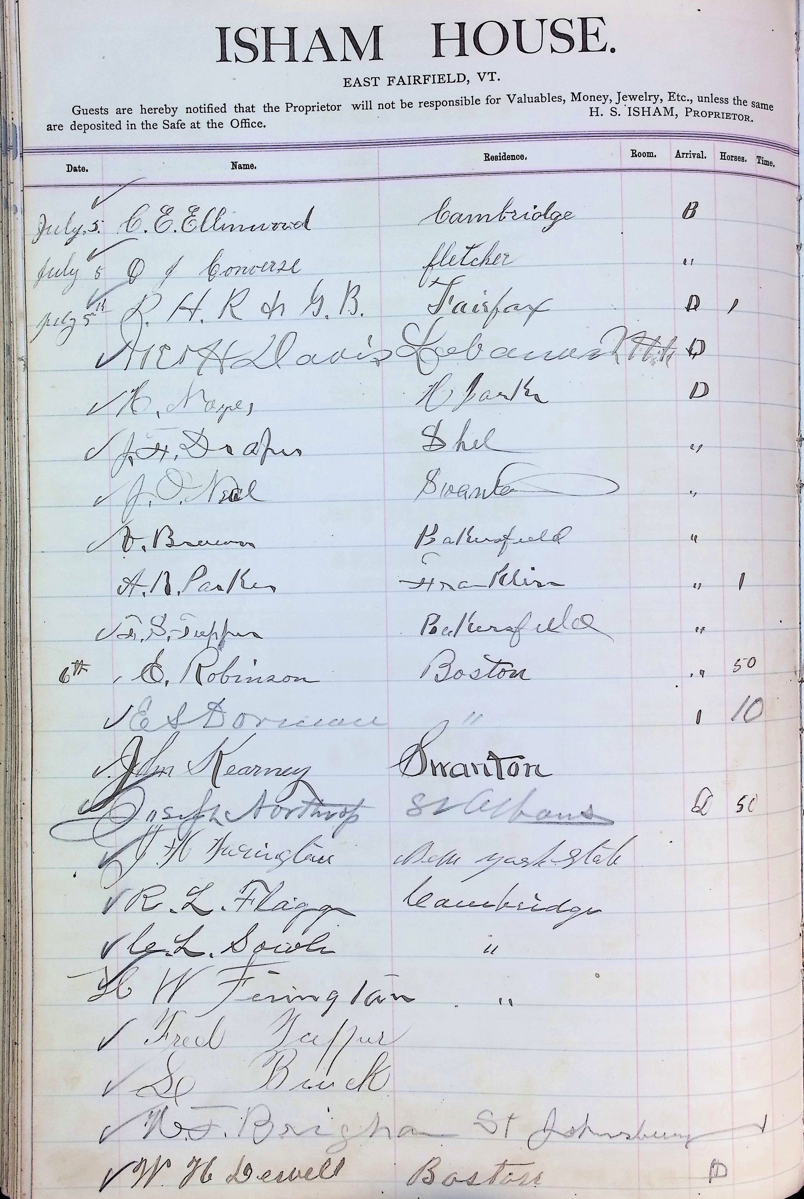 Isham Hotel register Vol. 2, Page 266