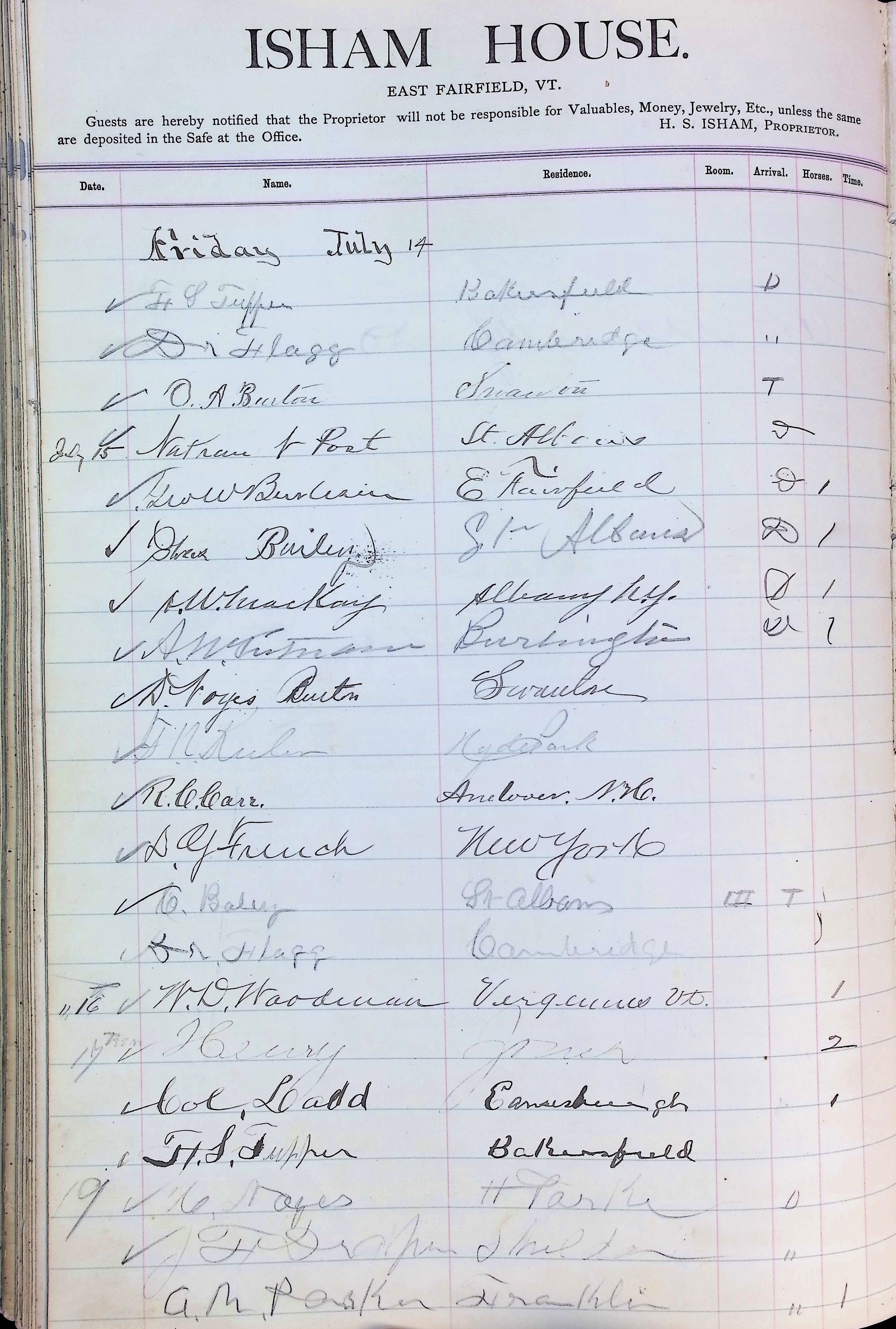 Isham Hotel register Vol. 2, Page 270