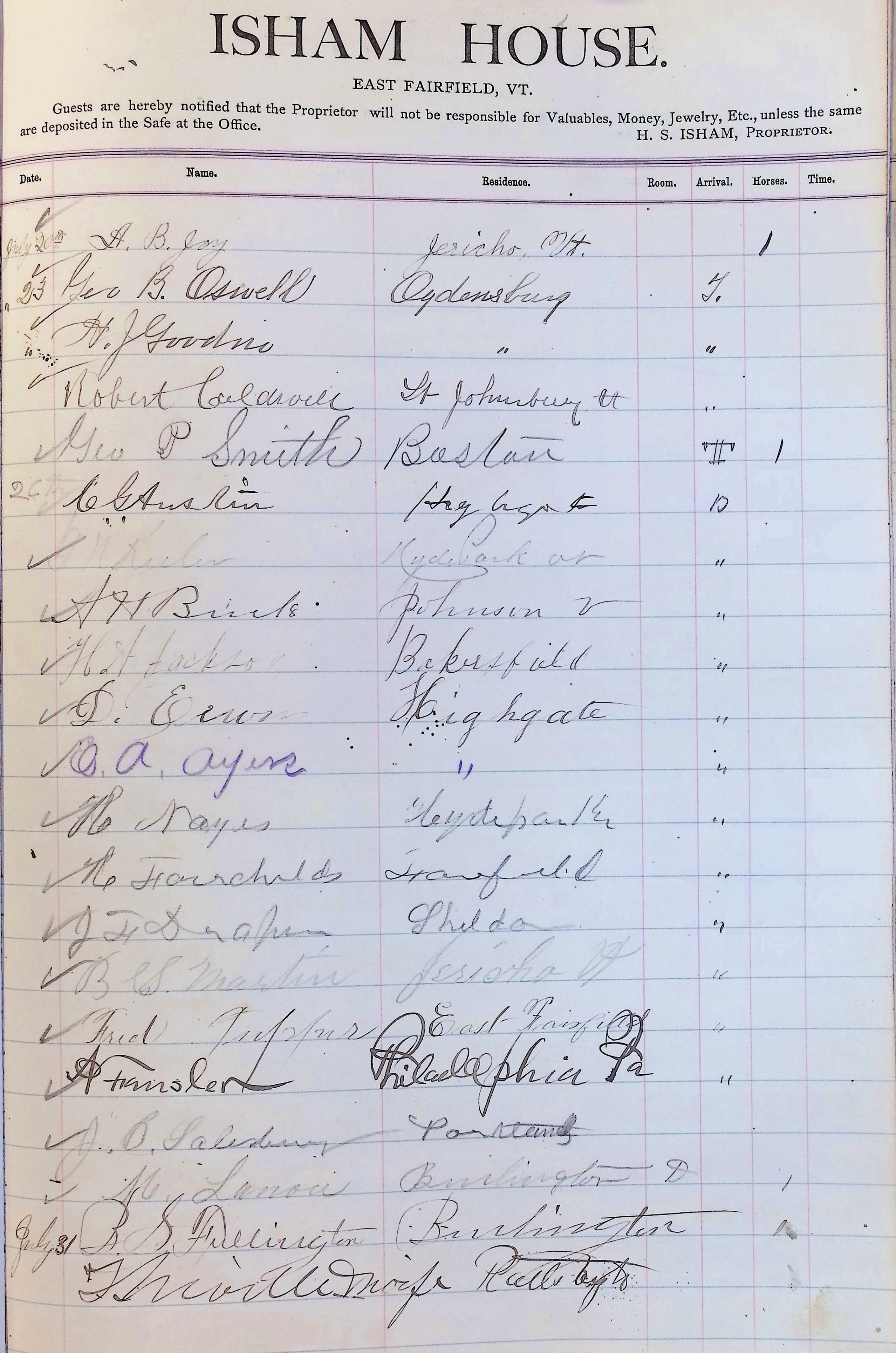 Isham Hotel register Vol. 2, Page 273