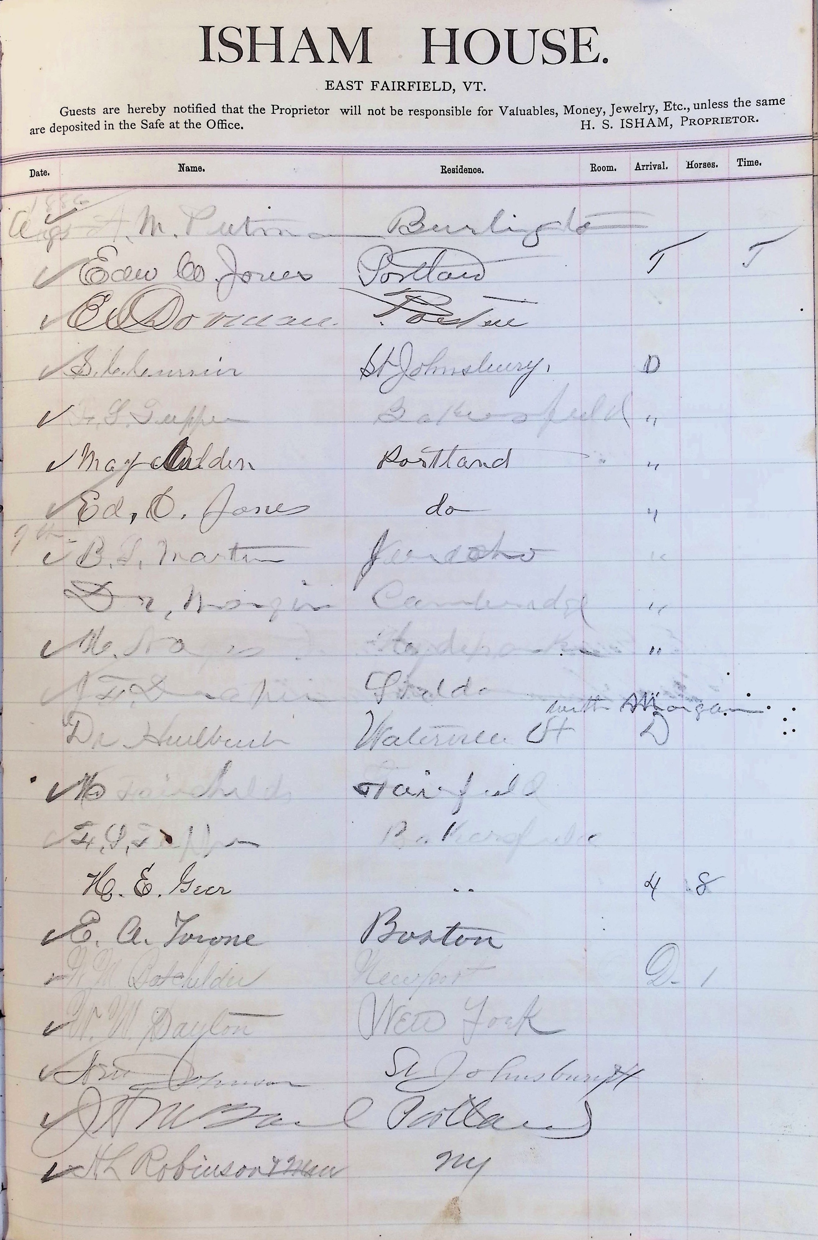Isham Hotel register Vol. 2, Page 277