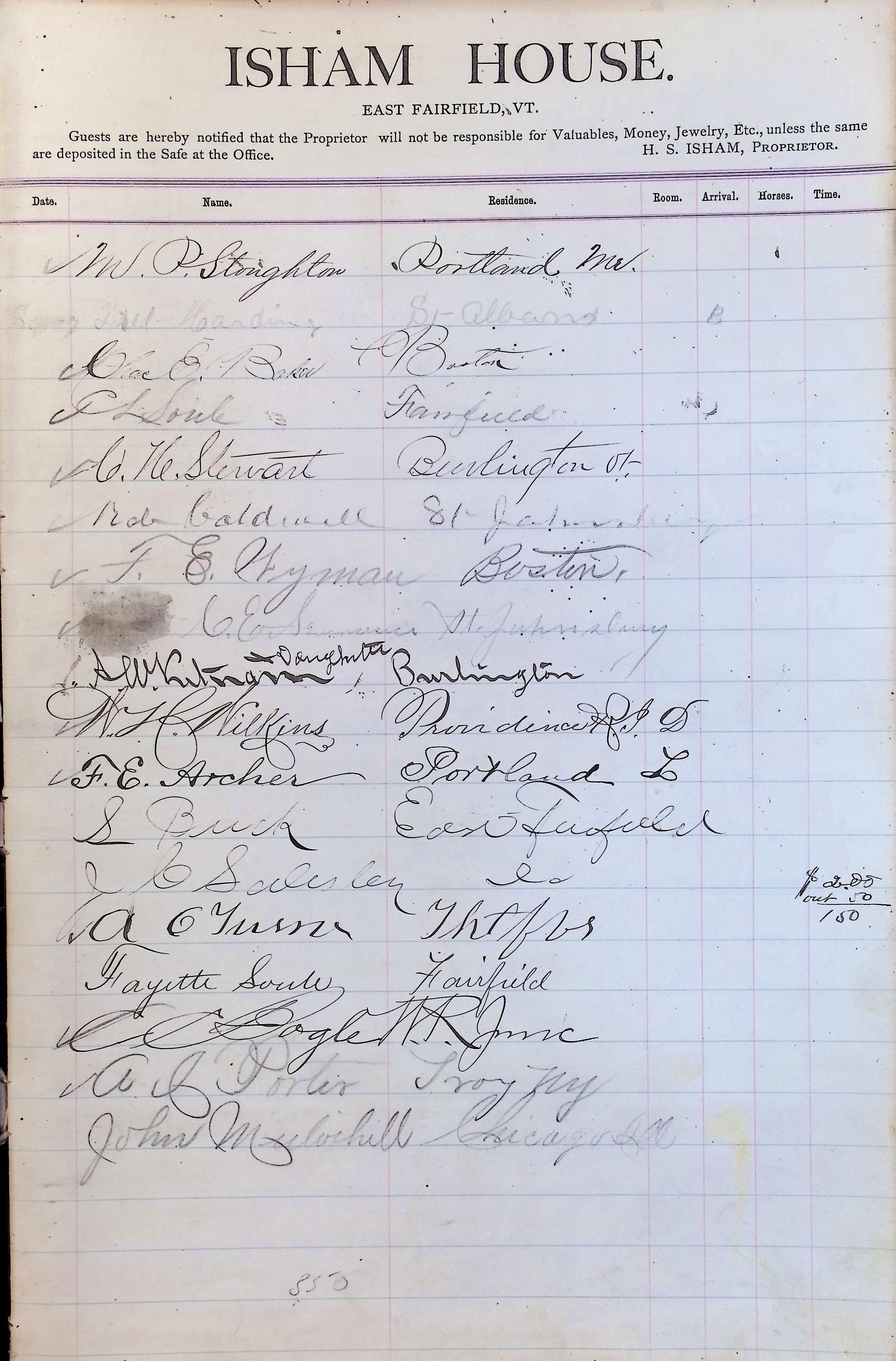 Isham Hotel register Vol. 2, Page 283