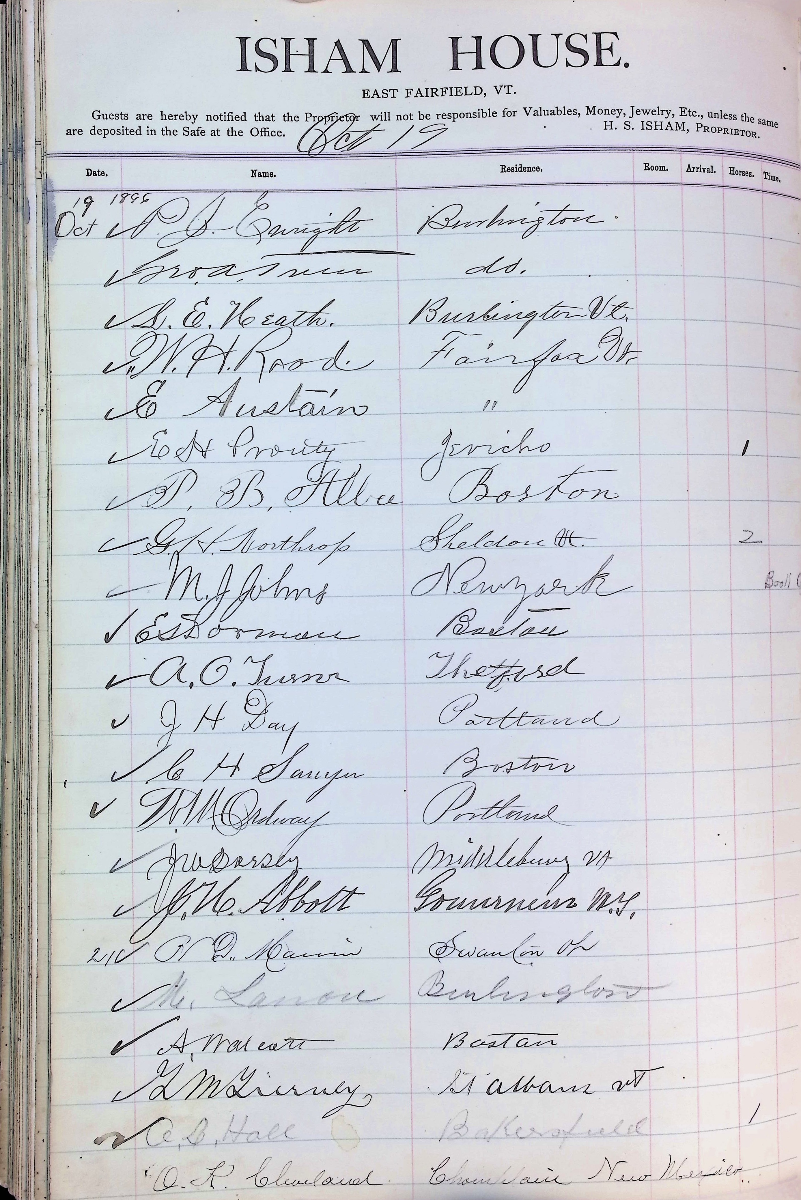 Isham Hotel register Vol. 2, Page 292