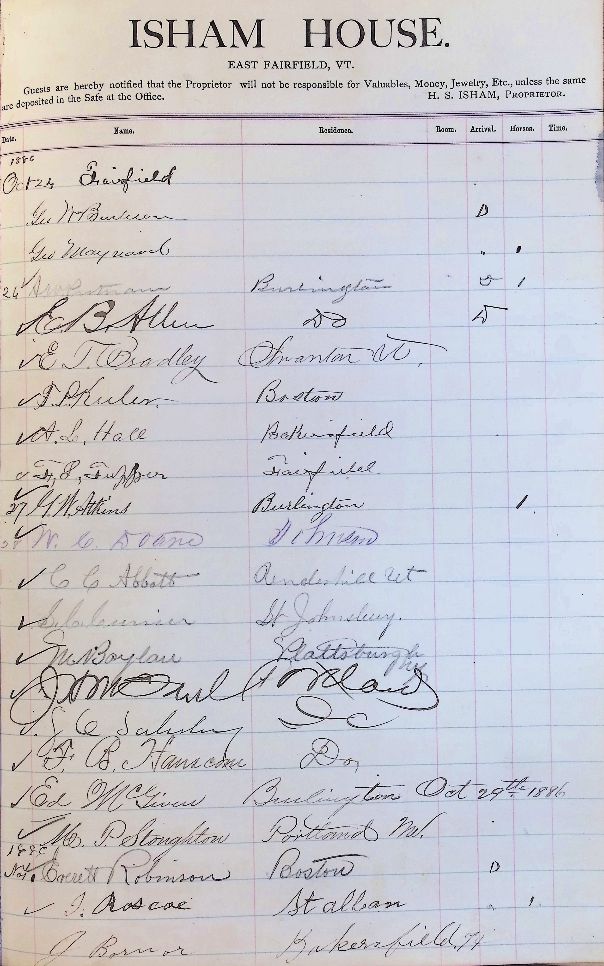 Isham Hotel register Vol. 2, Page 295