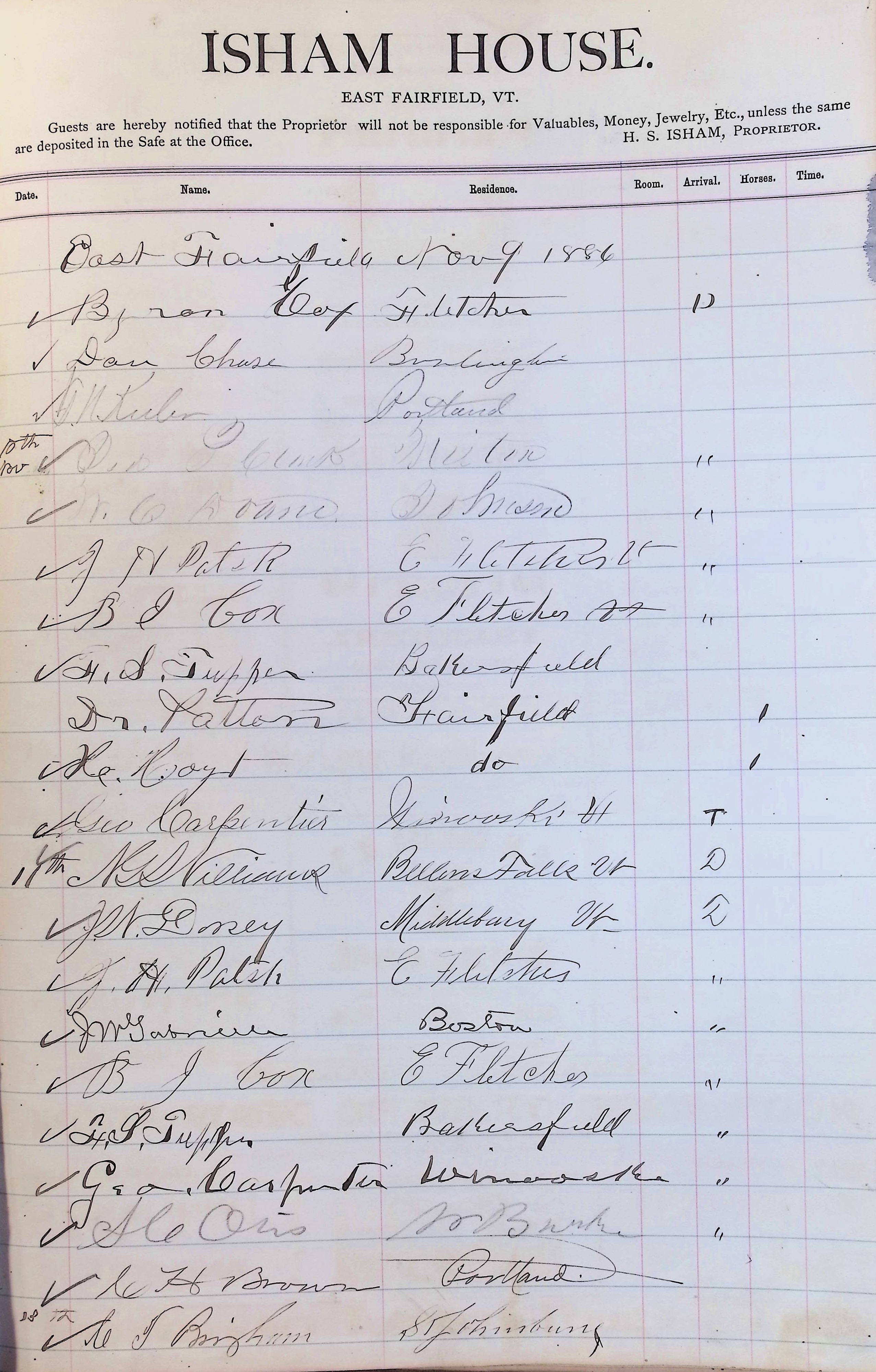 Isham Hotel register Vol. 2, Page 299