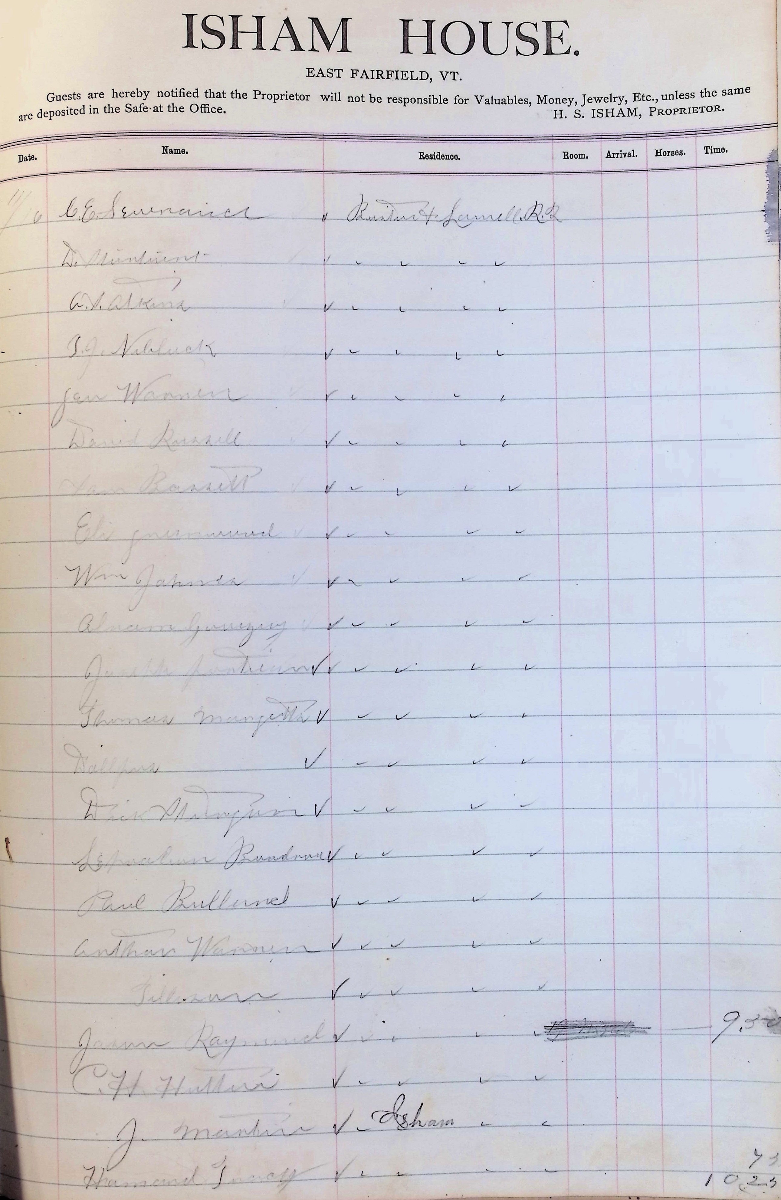 Isham Hotel register Vol. 2, Page 303