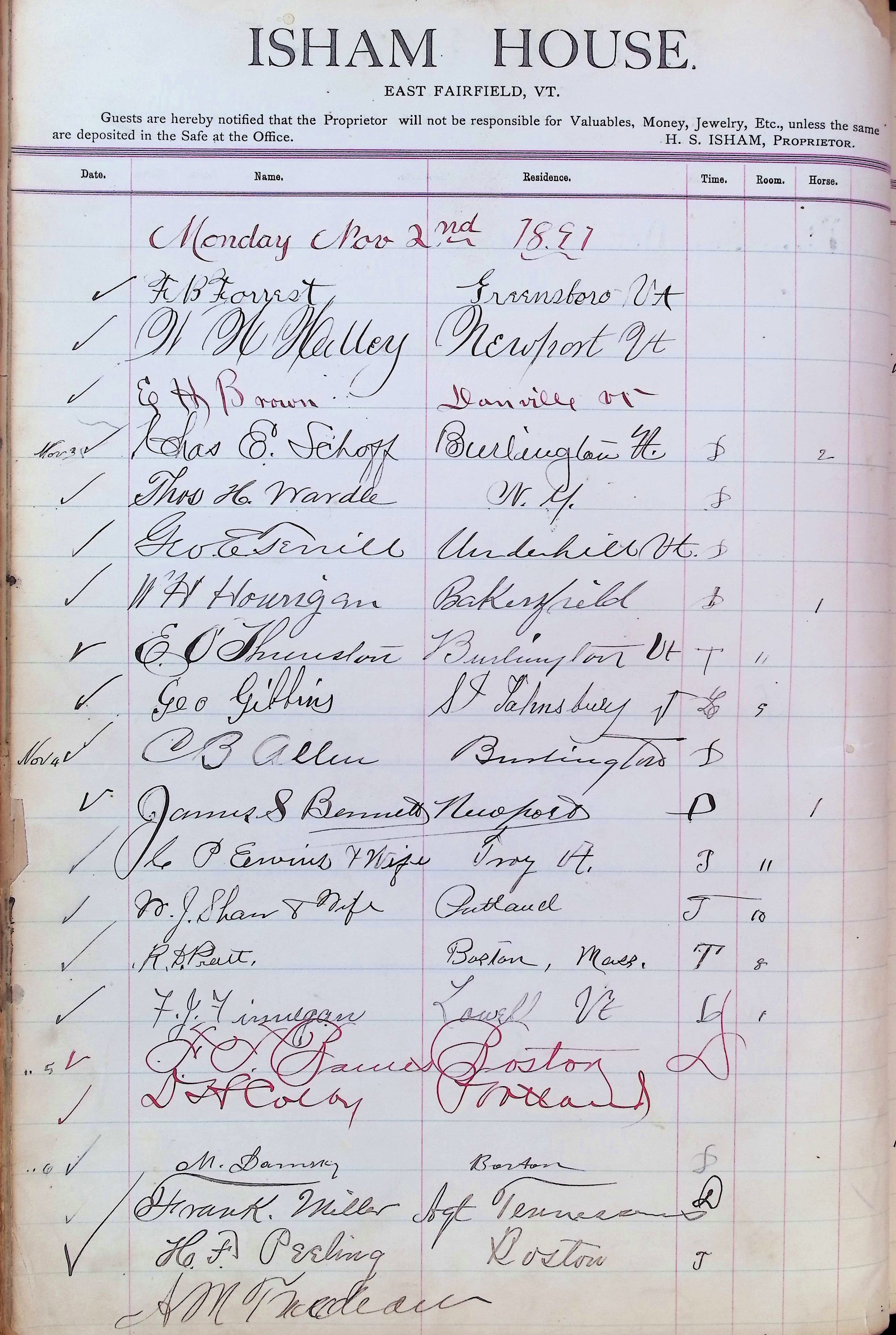 Isham Hotel register Vol. 3, Page 28