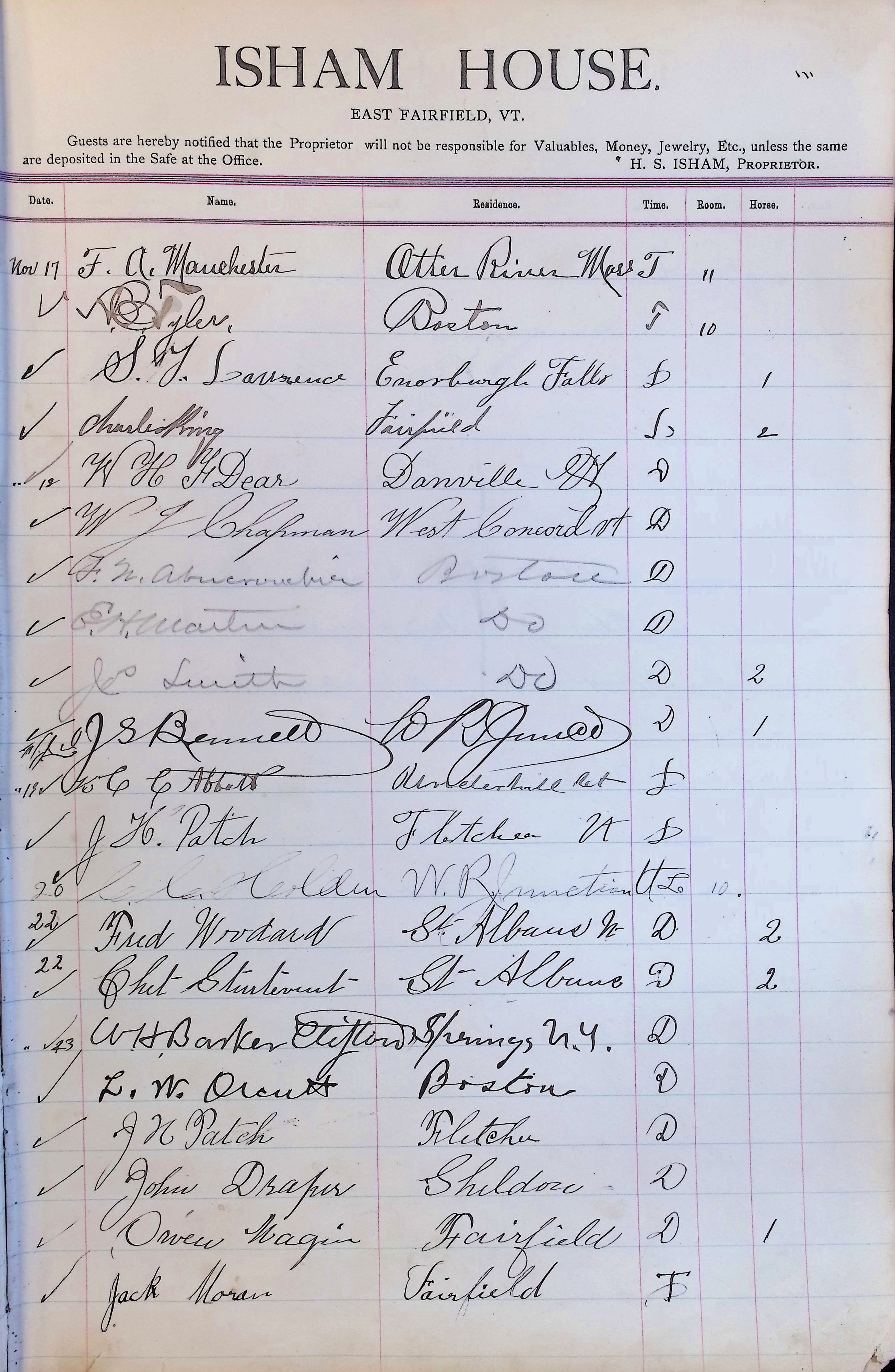 Isham Hotel register Vol. 3, Page 31