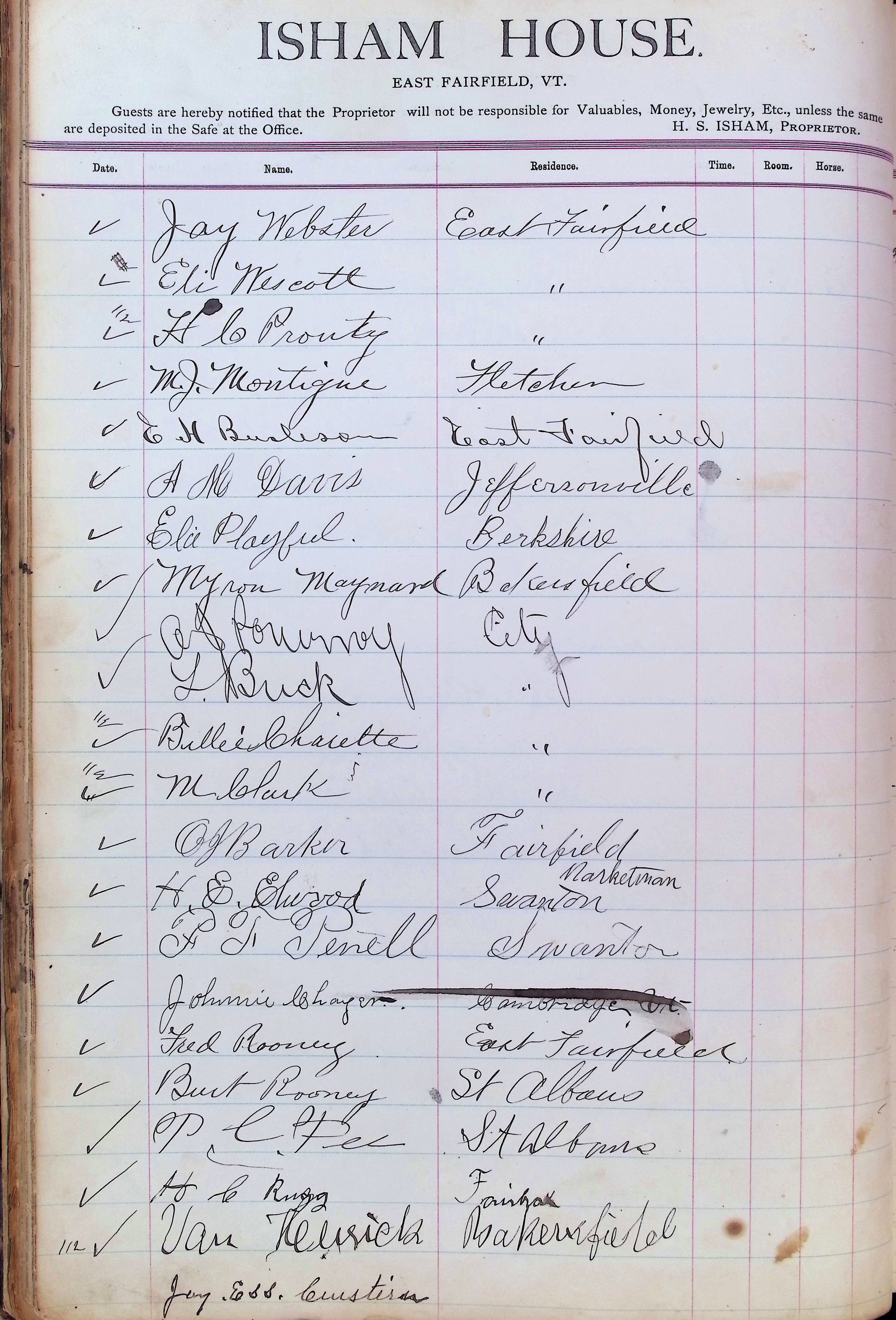Isham Hotel register Vol. 3, Page 34